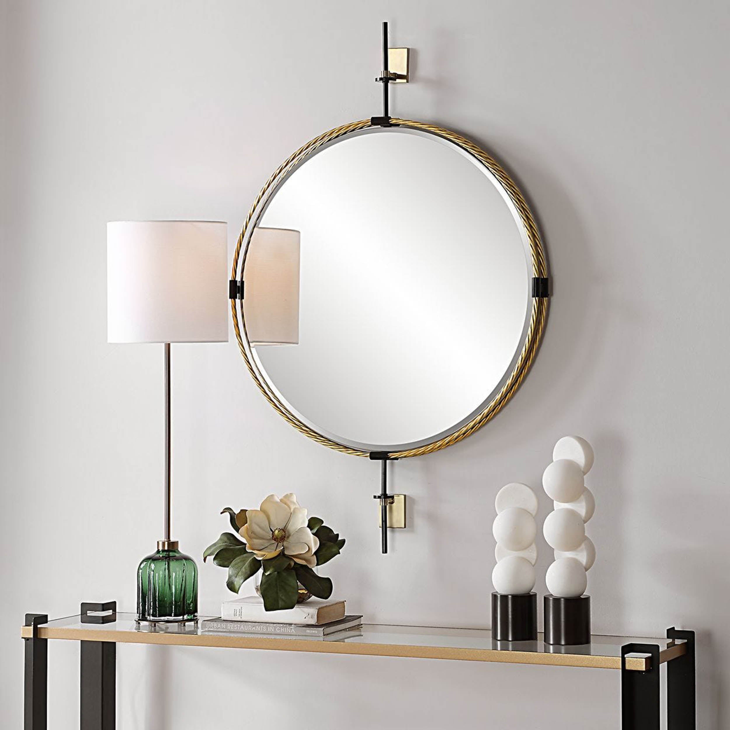 Guardrail Round Mirror, Gold