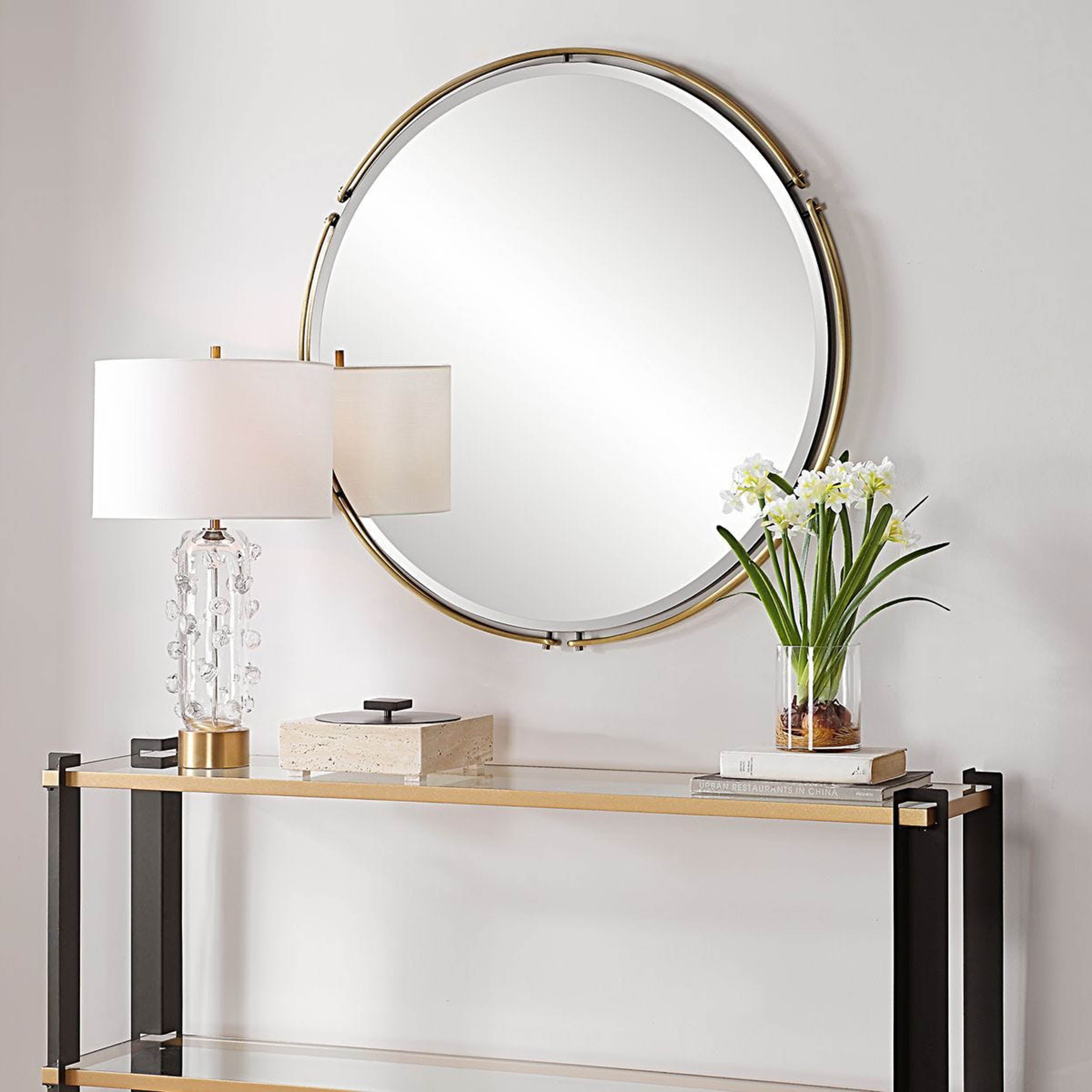 Wesley Round Mirror, Gold