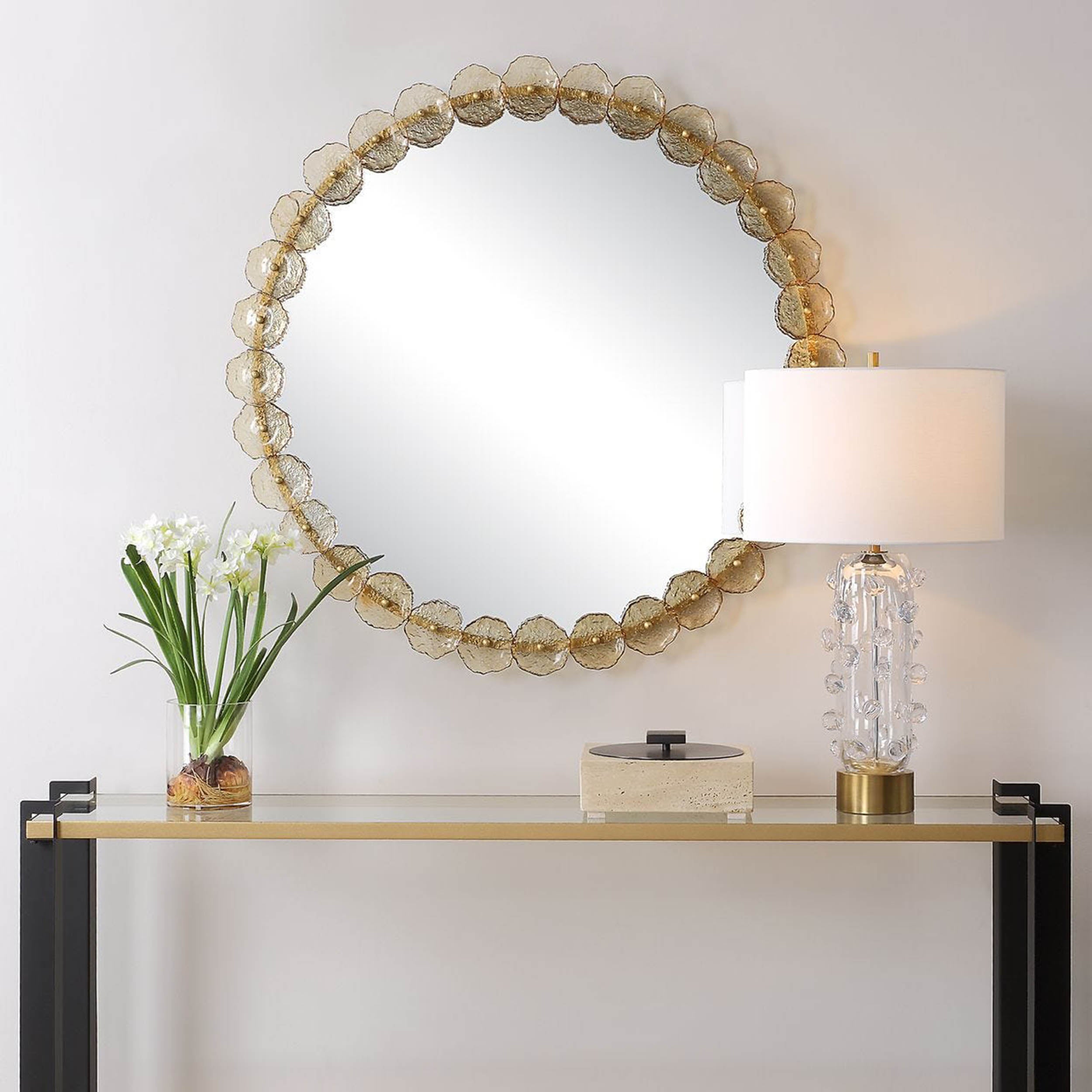 Nolina Round Mirror, Gold