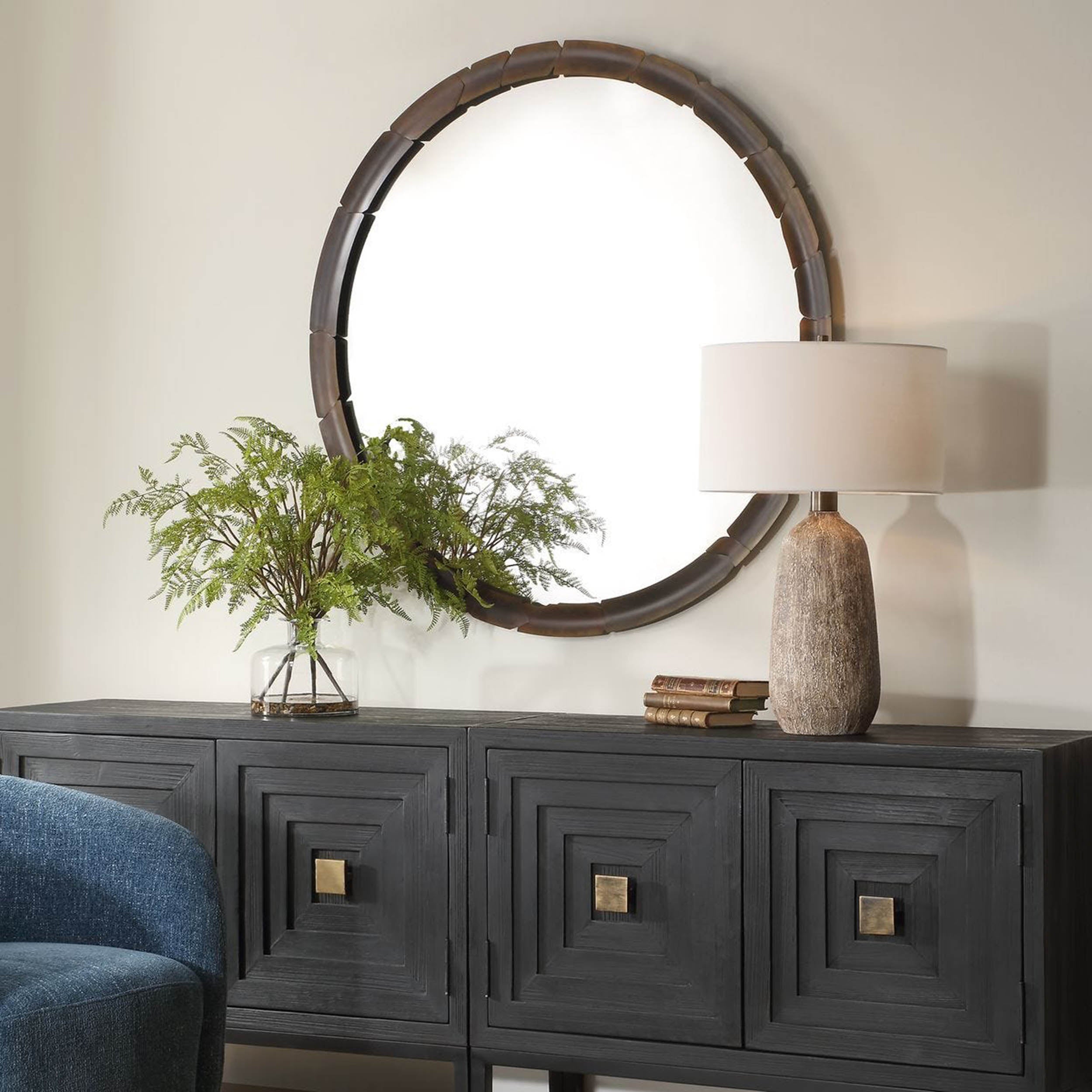 Auger Round Mirror, Bronze