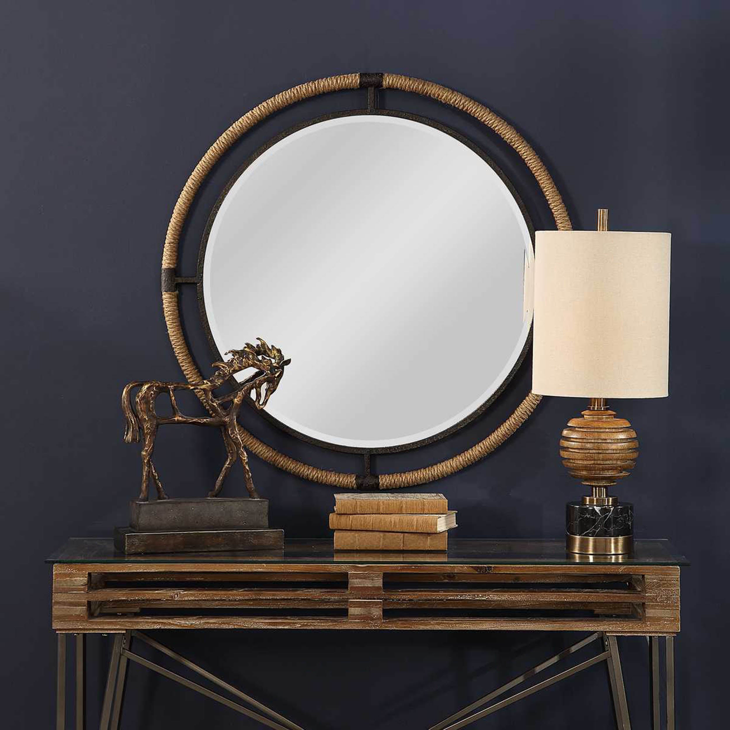 Melville Round Mirror, Black