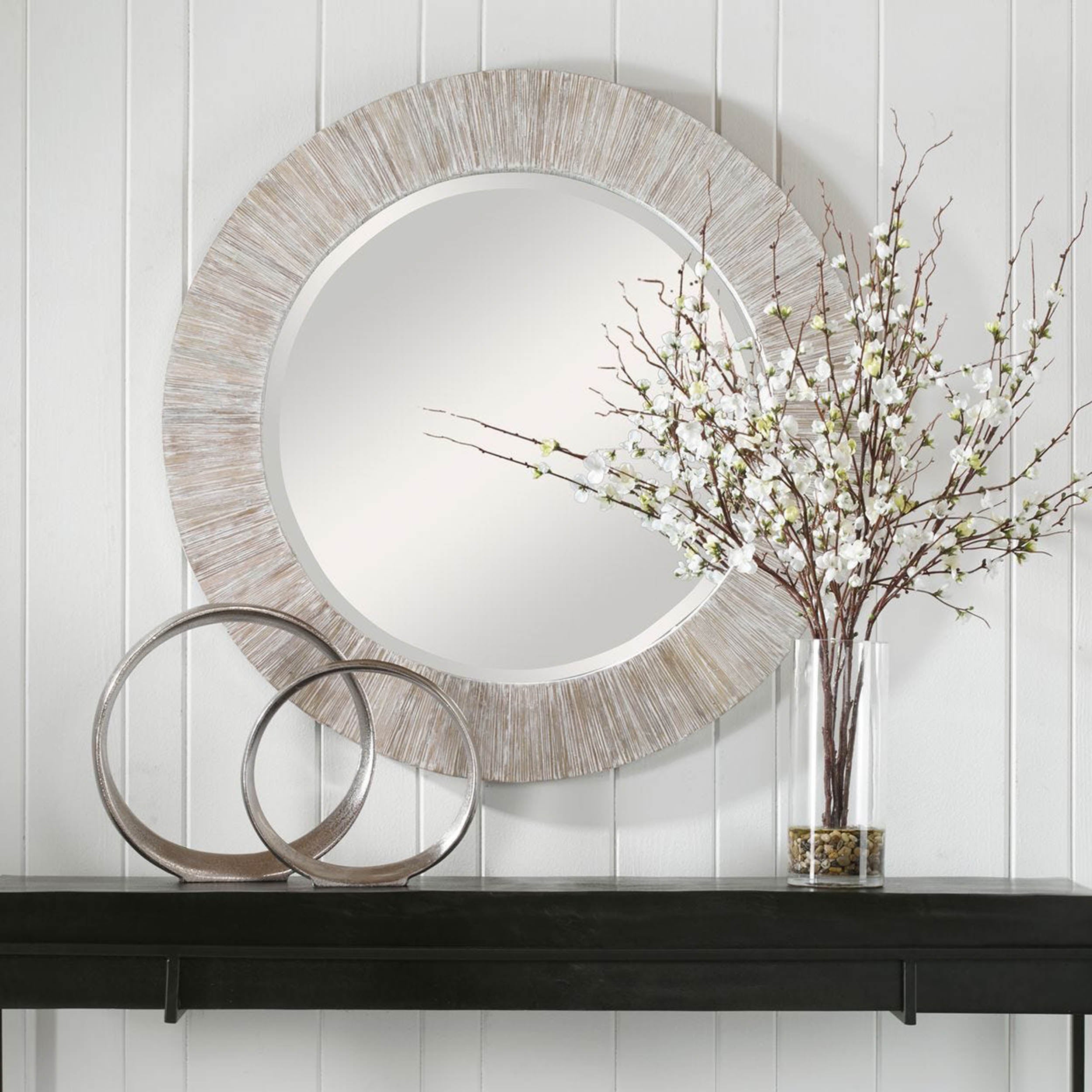 Repose Round Mirror, White