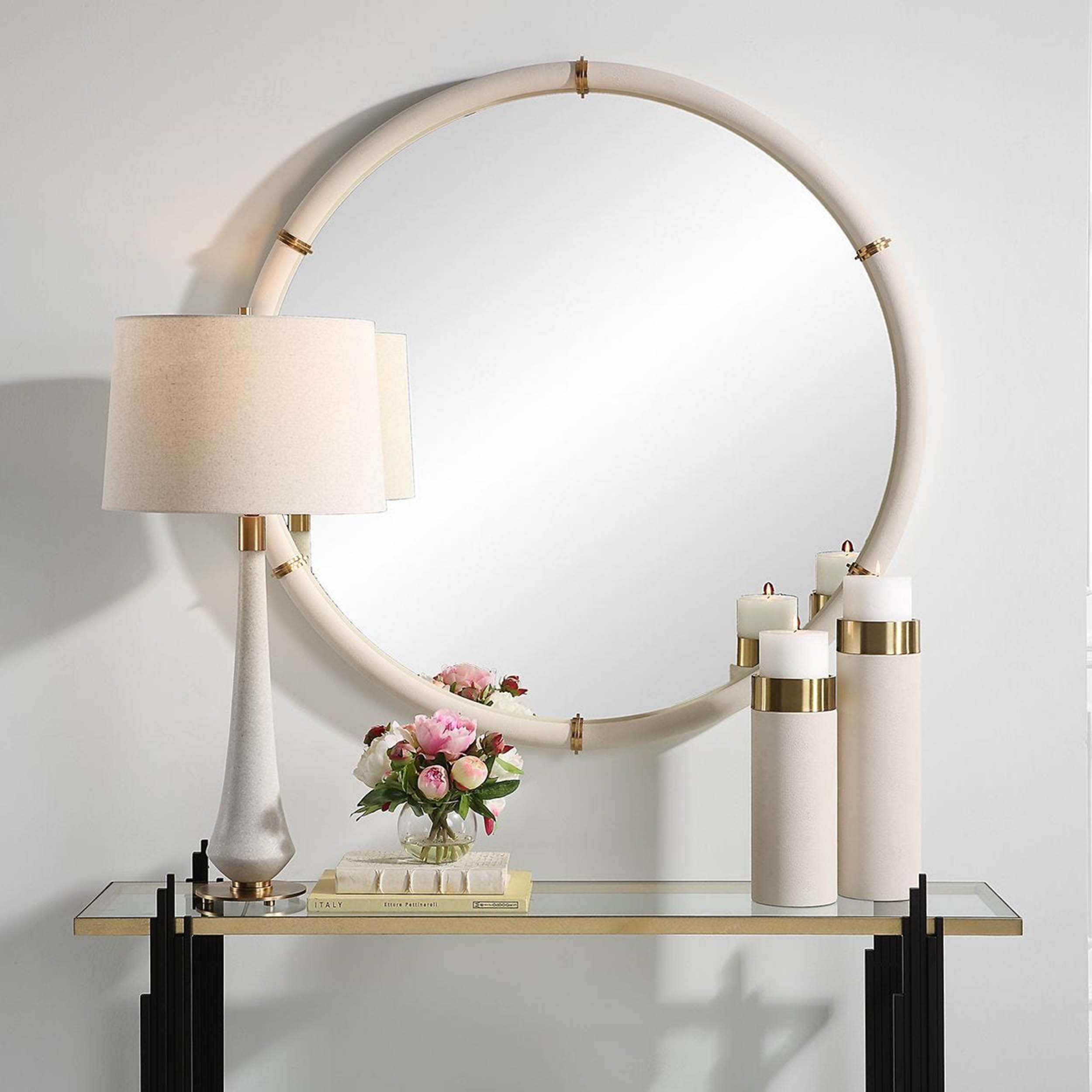 Cyprus Round Mirror, White