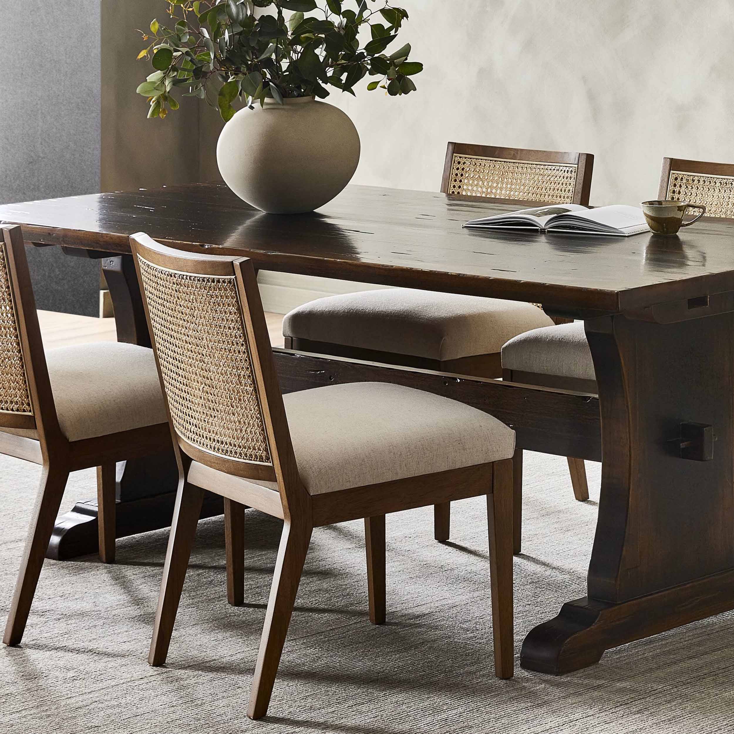 Antonia Cane Armless Dining Chair, Savile Flax, Toasted Parawood