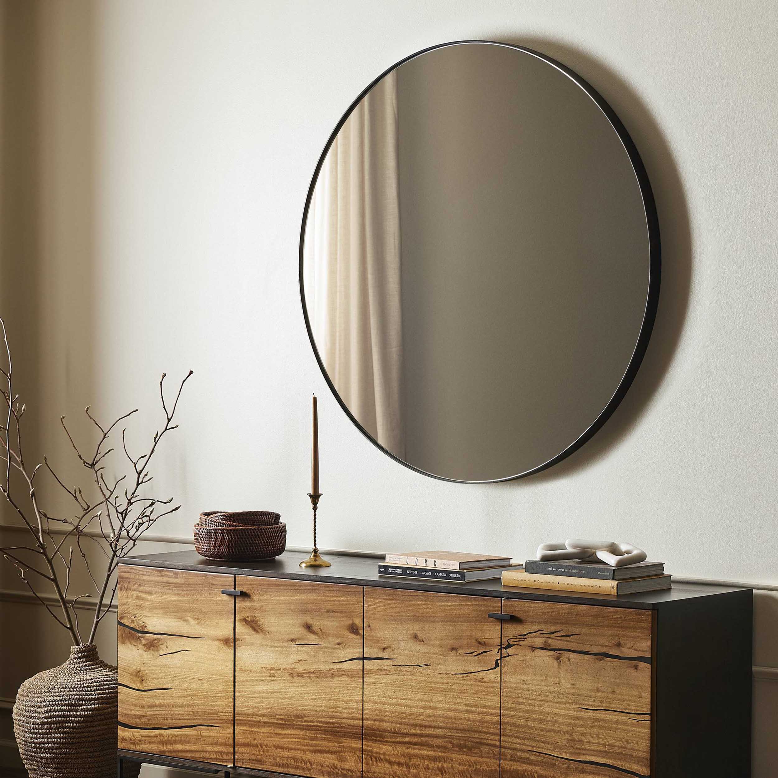 Bellvue Round Mirror, Rustic Black