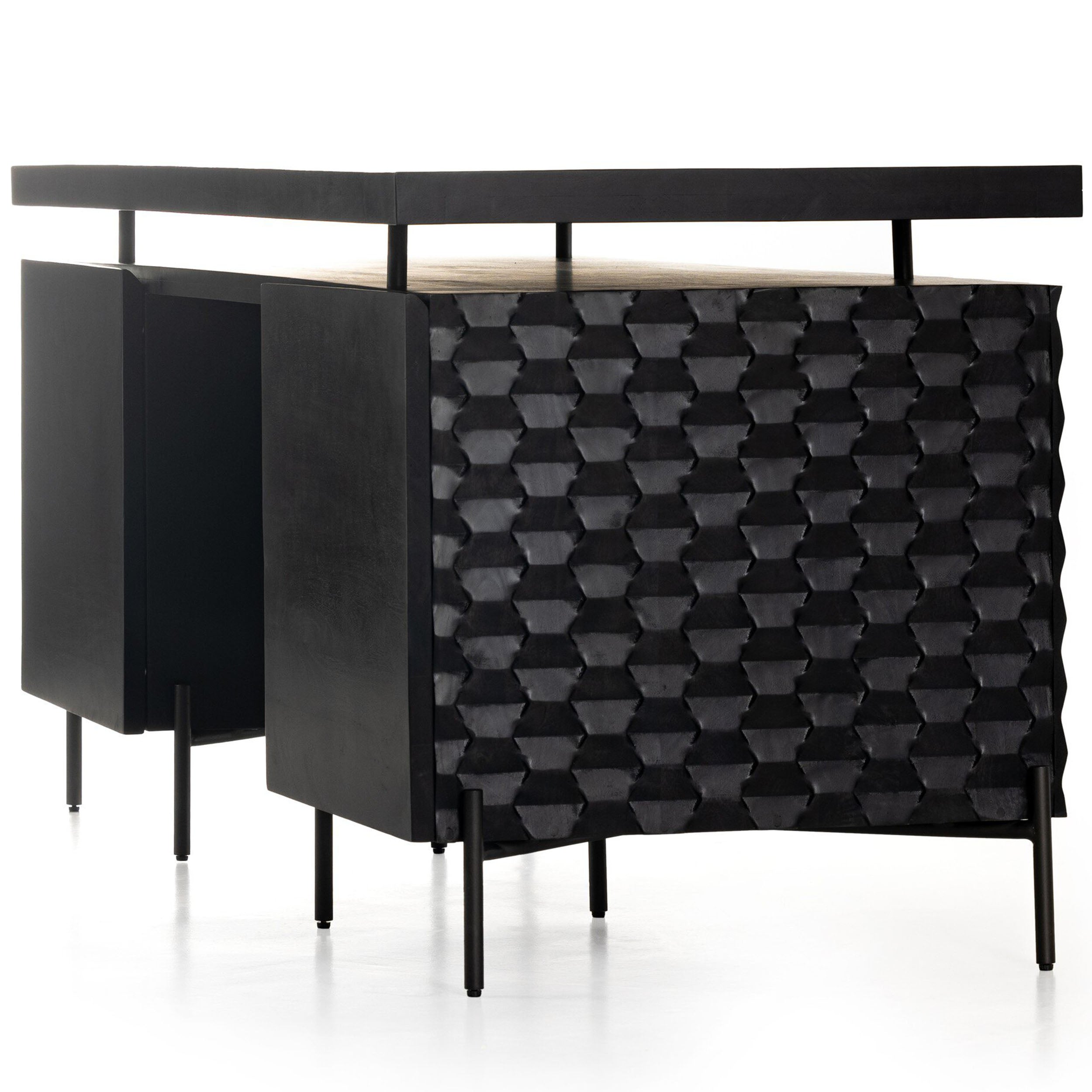 Raffael Desk, Gunmetal, Carved Black Wash