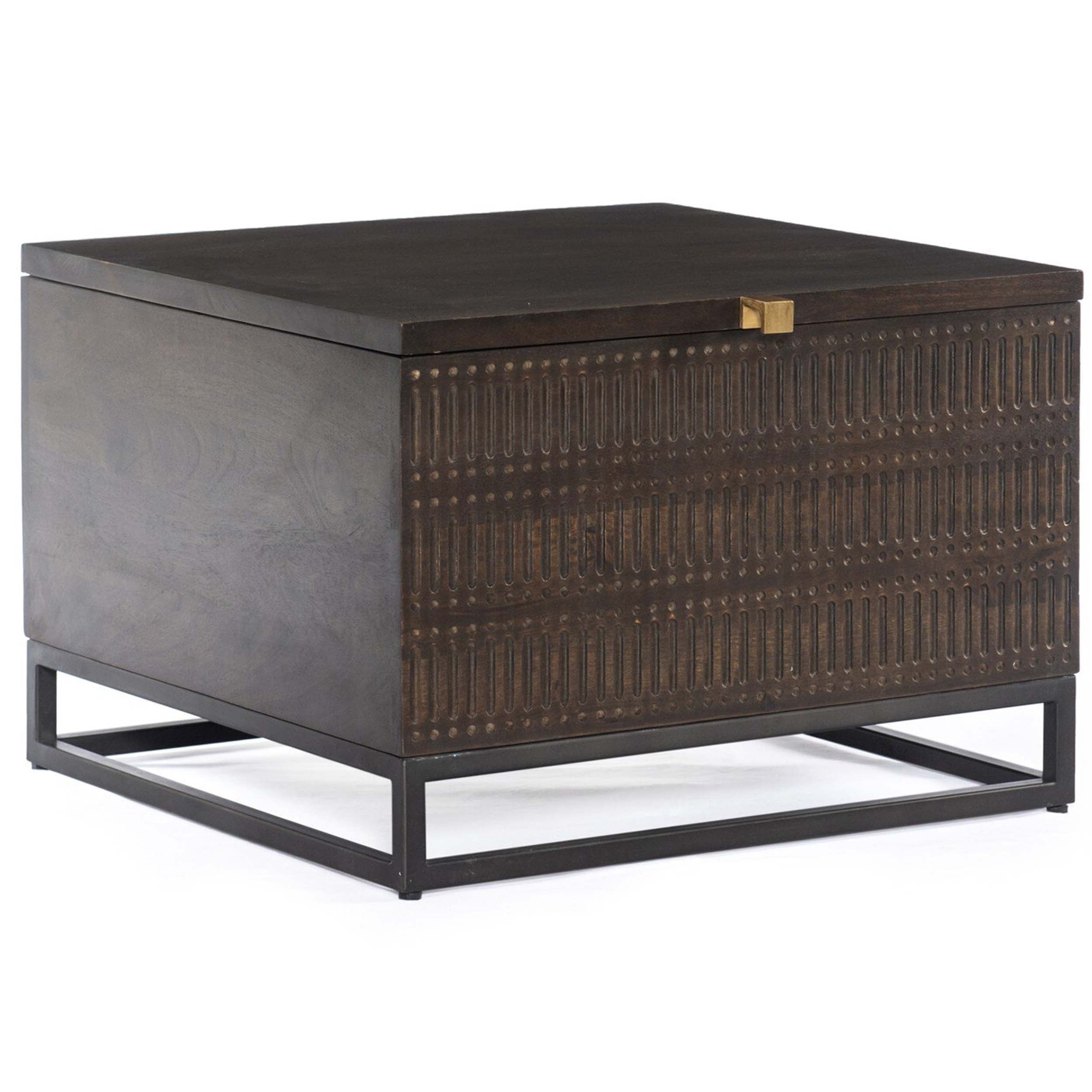 Kelby Storage Bunching Table, Gunmetal, Carved Vintage Brown