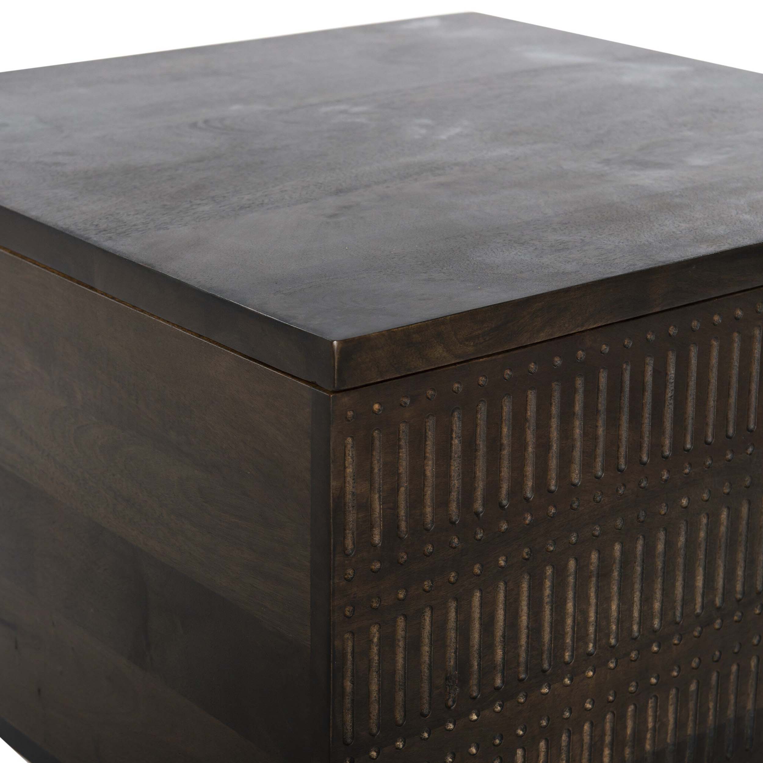 Kelby Storage Bunching Table, Gunmetal, Carved Vintage Brown