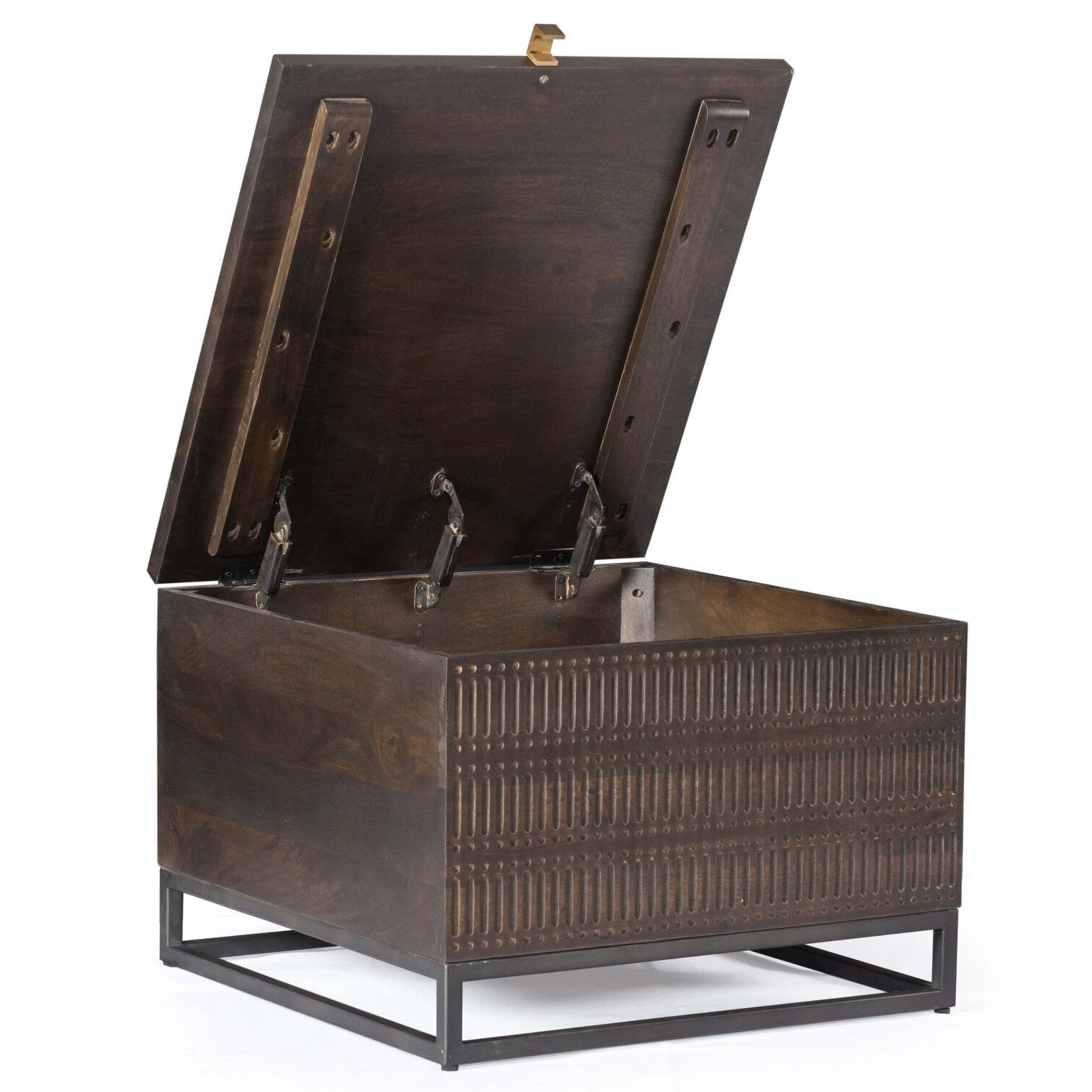 Kelby Storage Bunching Table, Gunmetal, Carved Vintage Brown