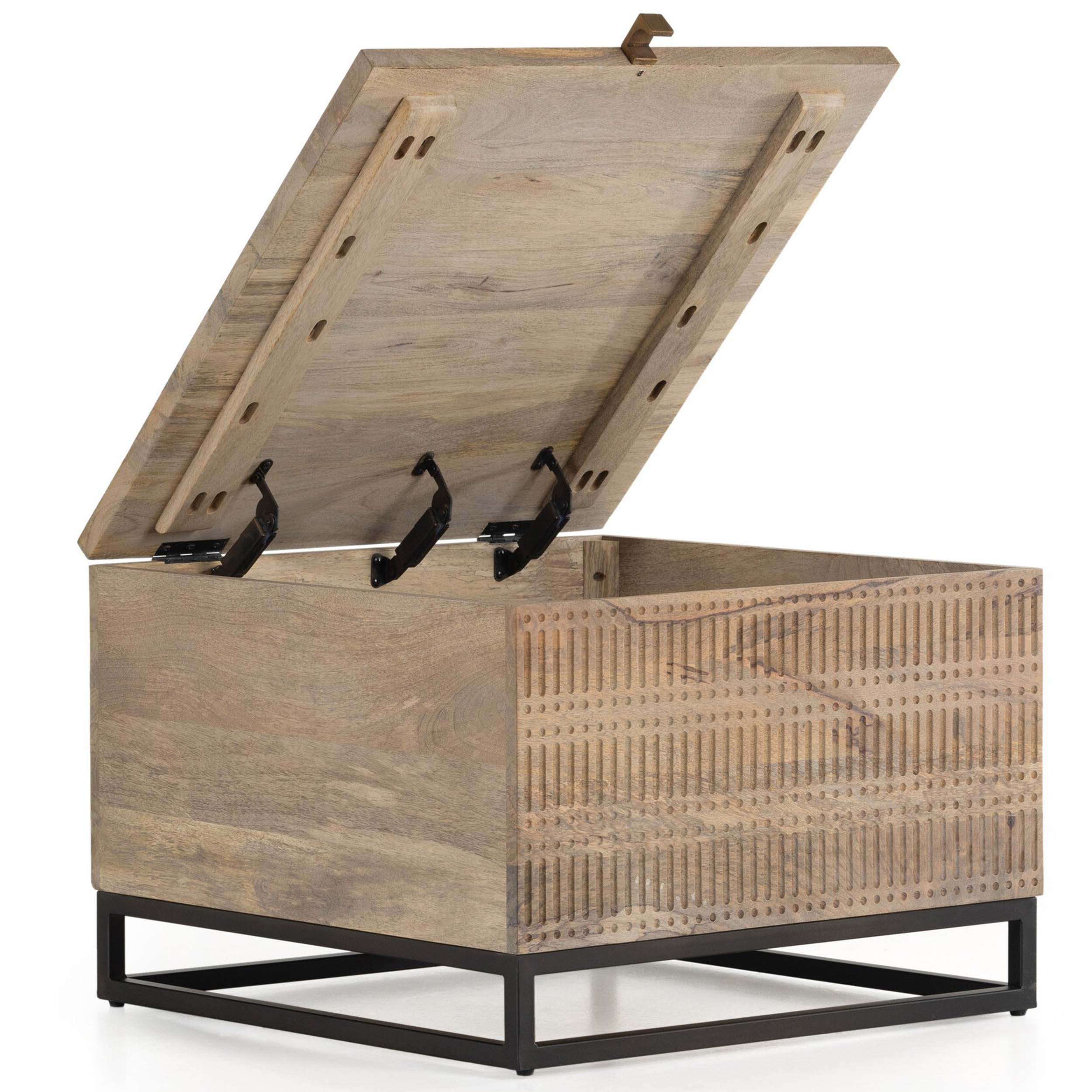 Kelby Storage Bunching Table, Gunmetal, Light Wash Carved