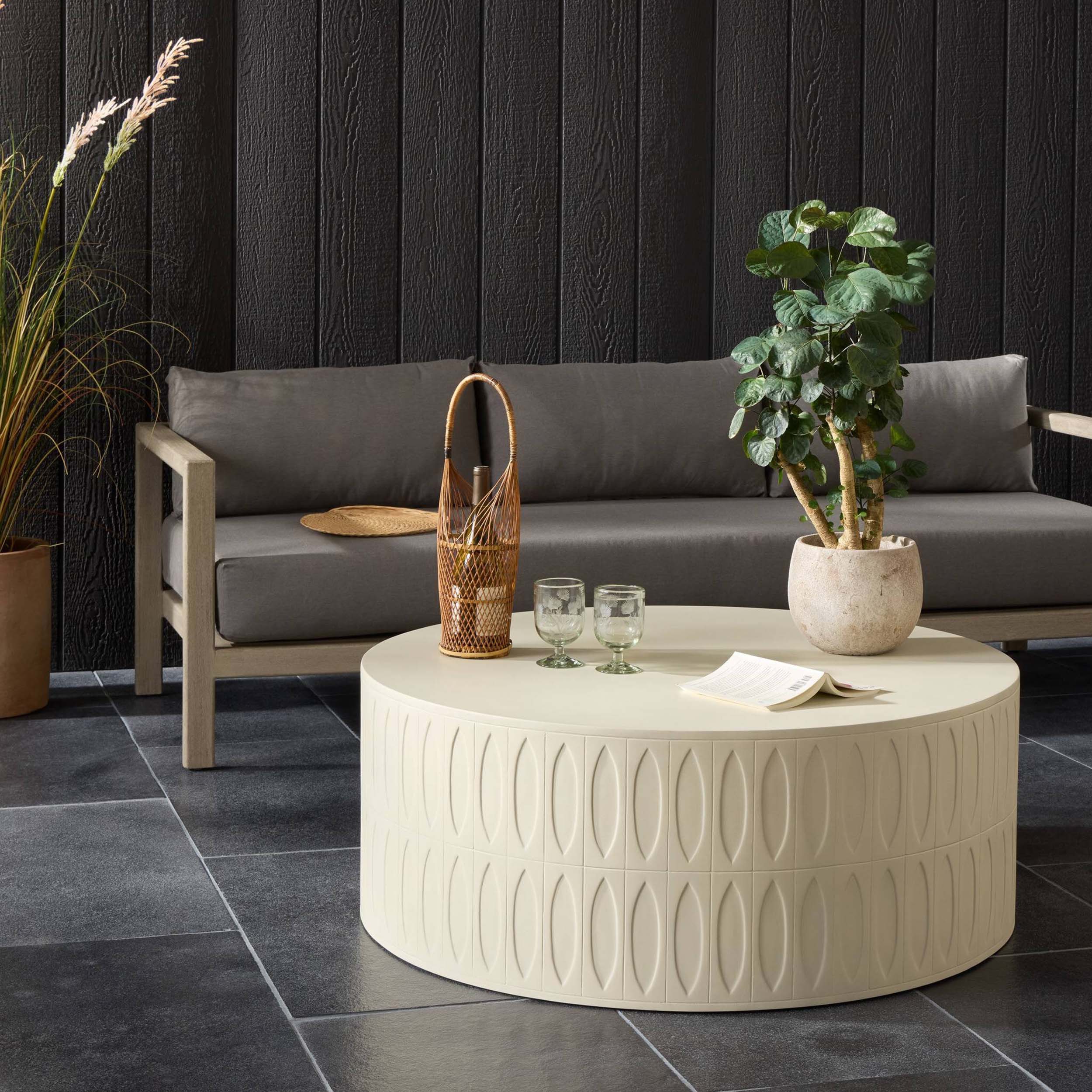 Colorado Drum Coffee Table, White Concrete