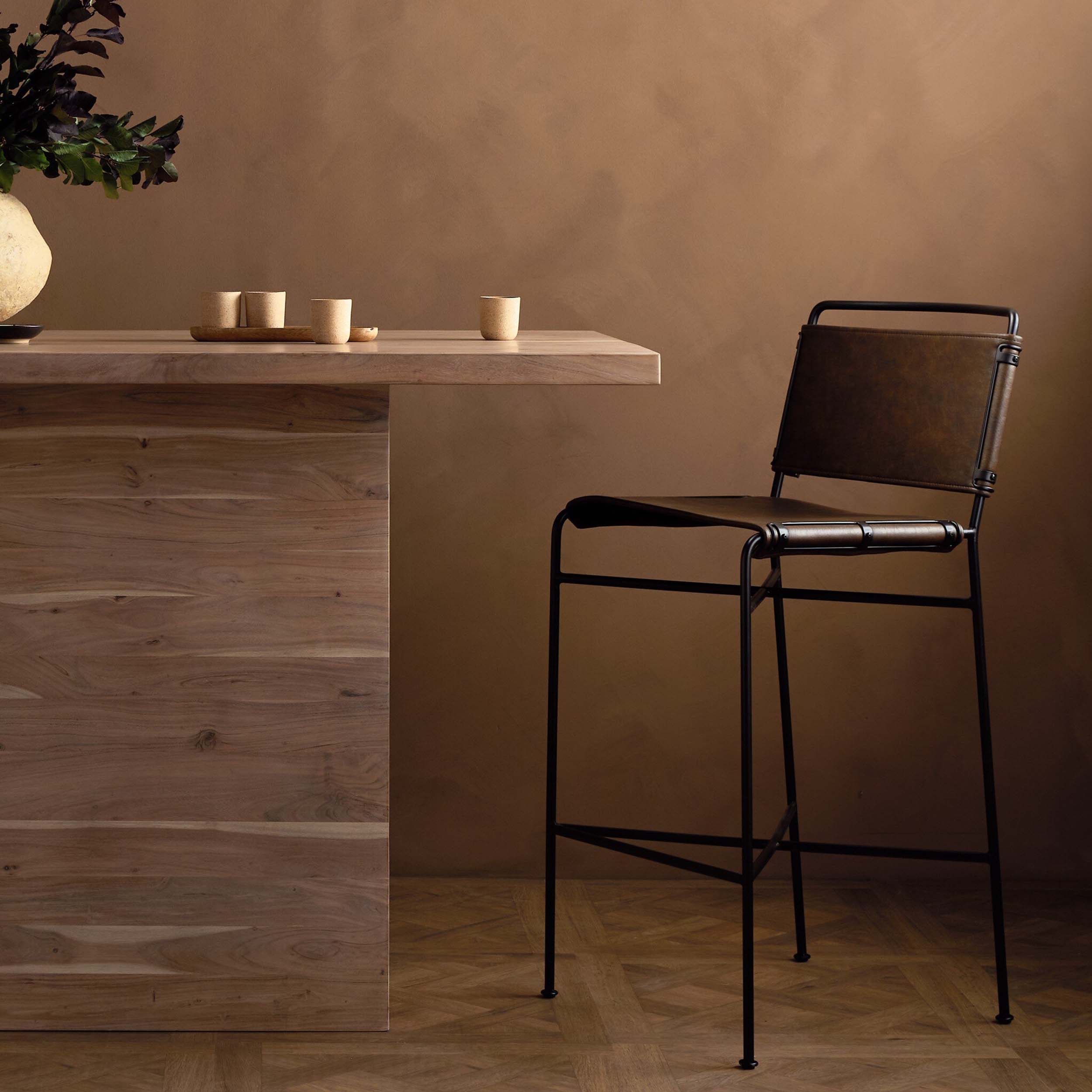 Wharton Bar + Counter Stool, Distressed Brown