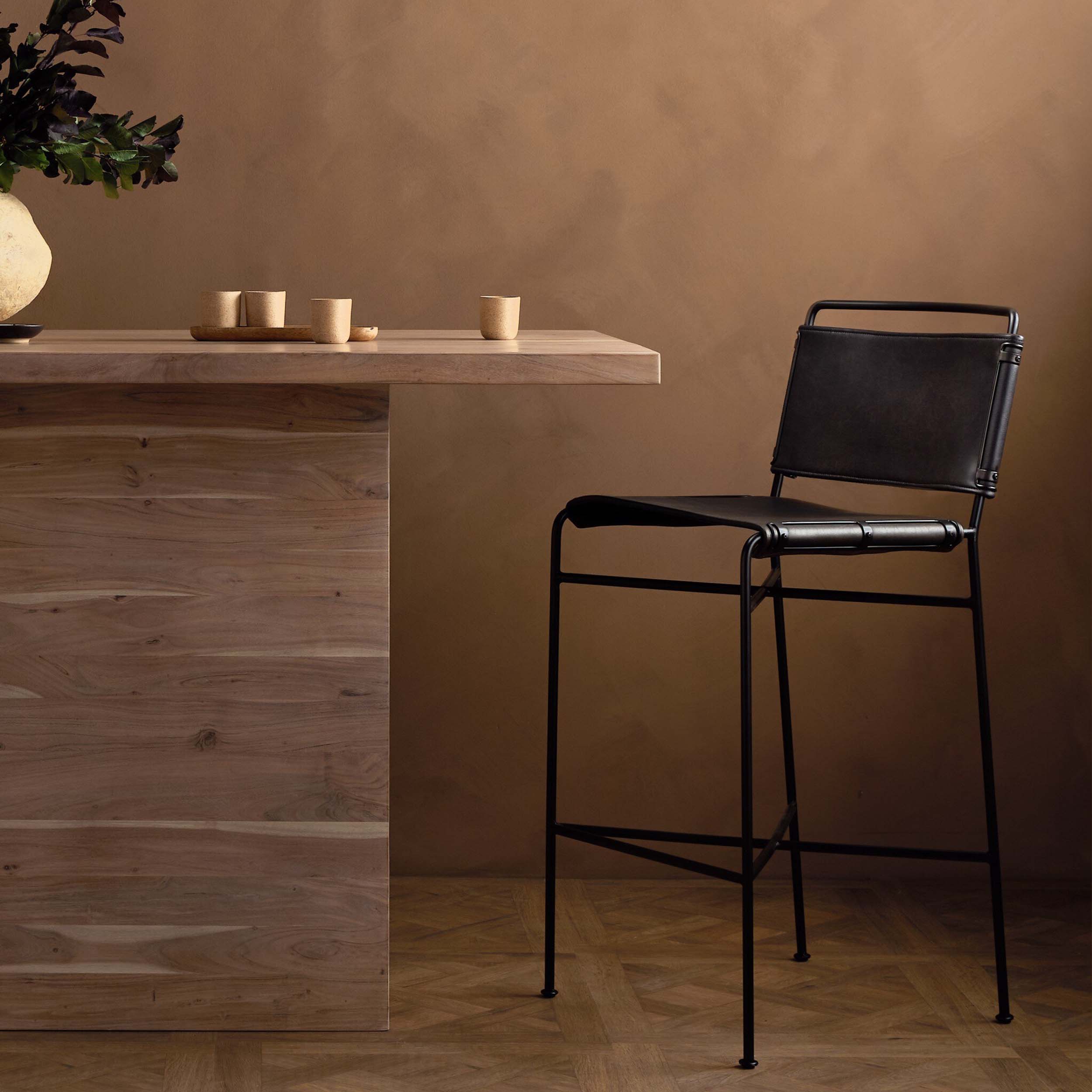 Wharton Bar + Counter Stool, Distressed Black