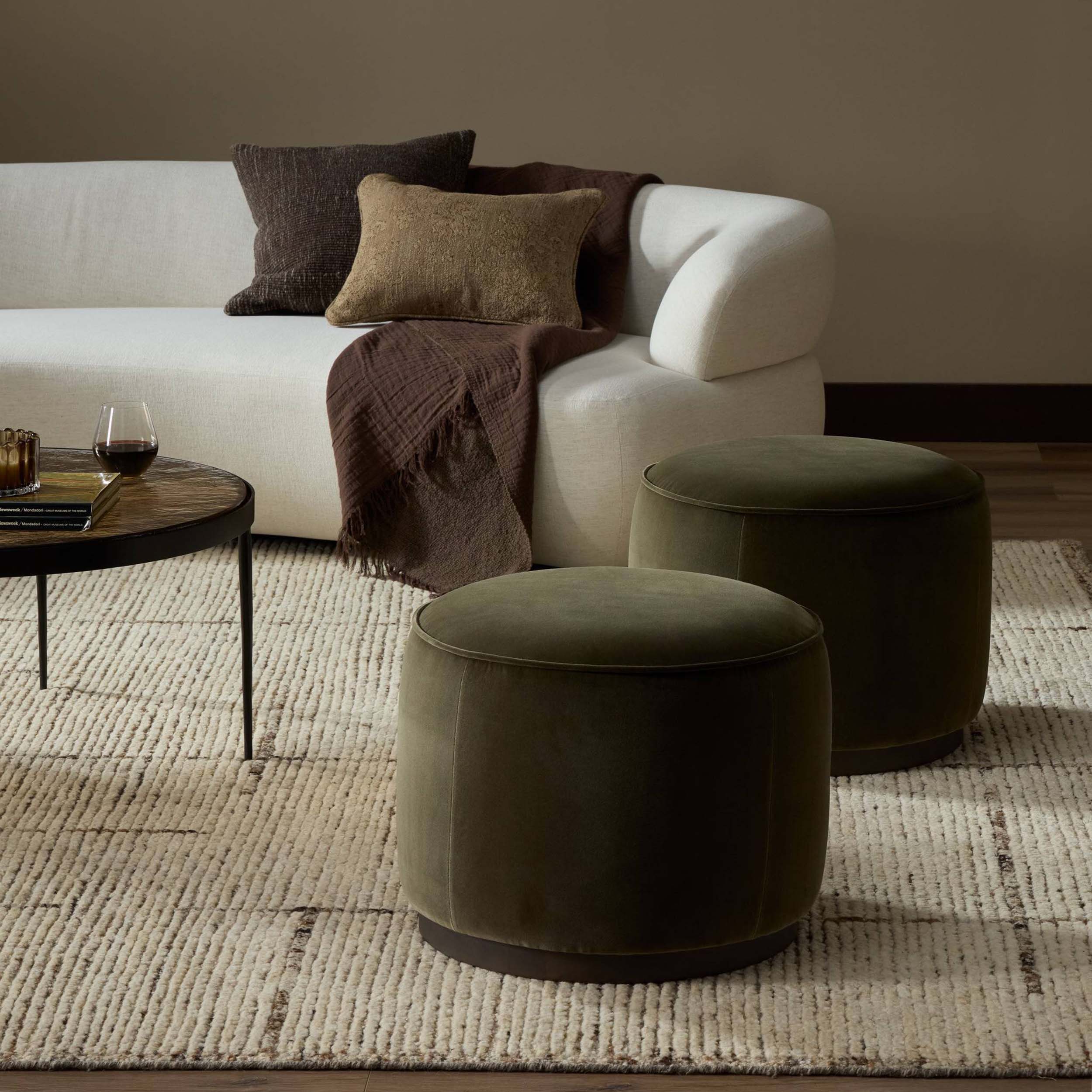 Sinclair Round Ottoman, Surrey Olive