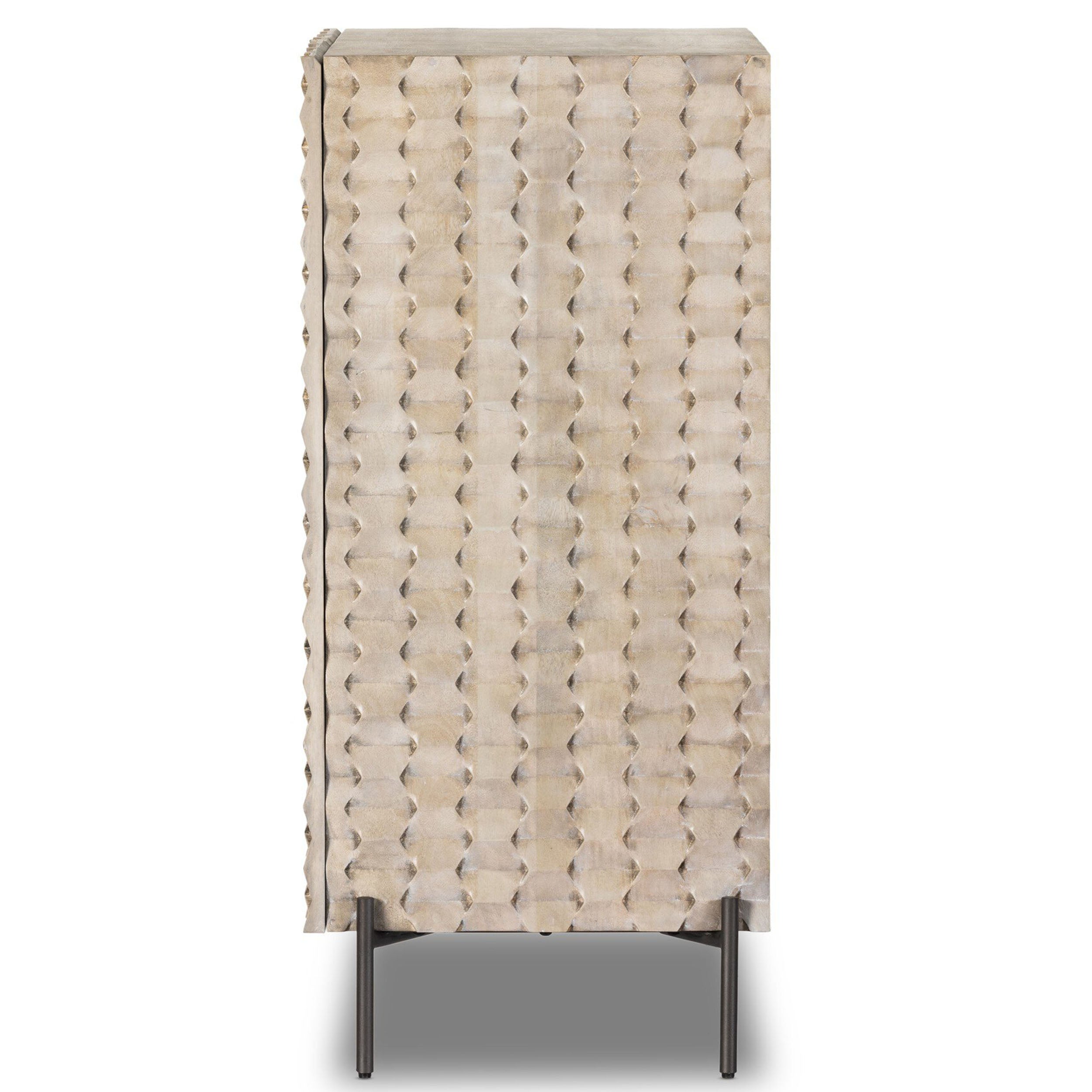 Raffael Bar Cabinet, Carved Stonewash Grey Mango
