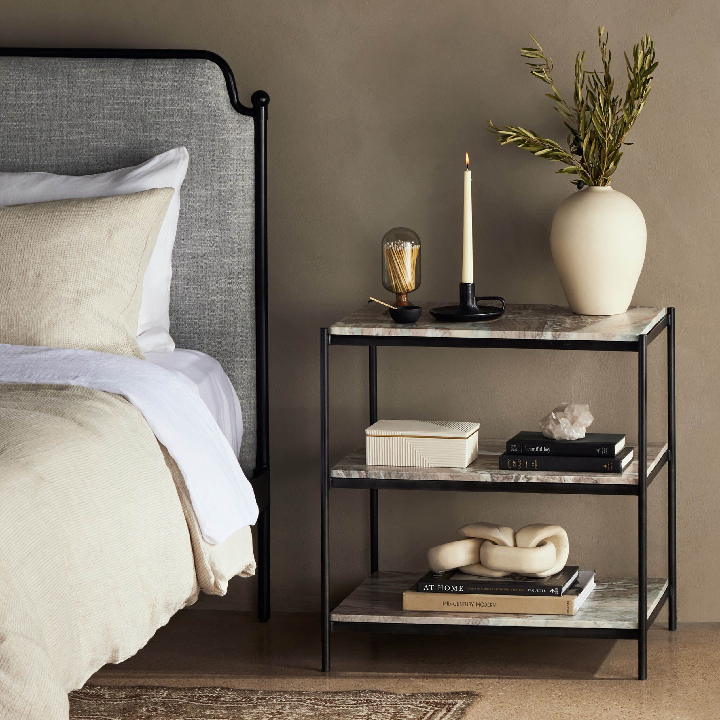 Felix Nightstand, Hammered Grey, Clear Powder Coat
