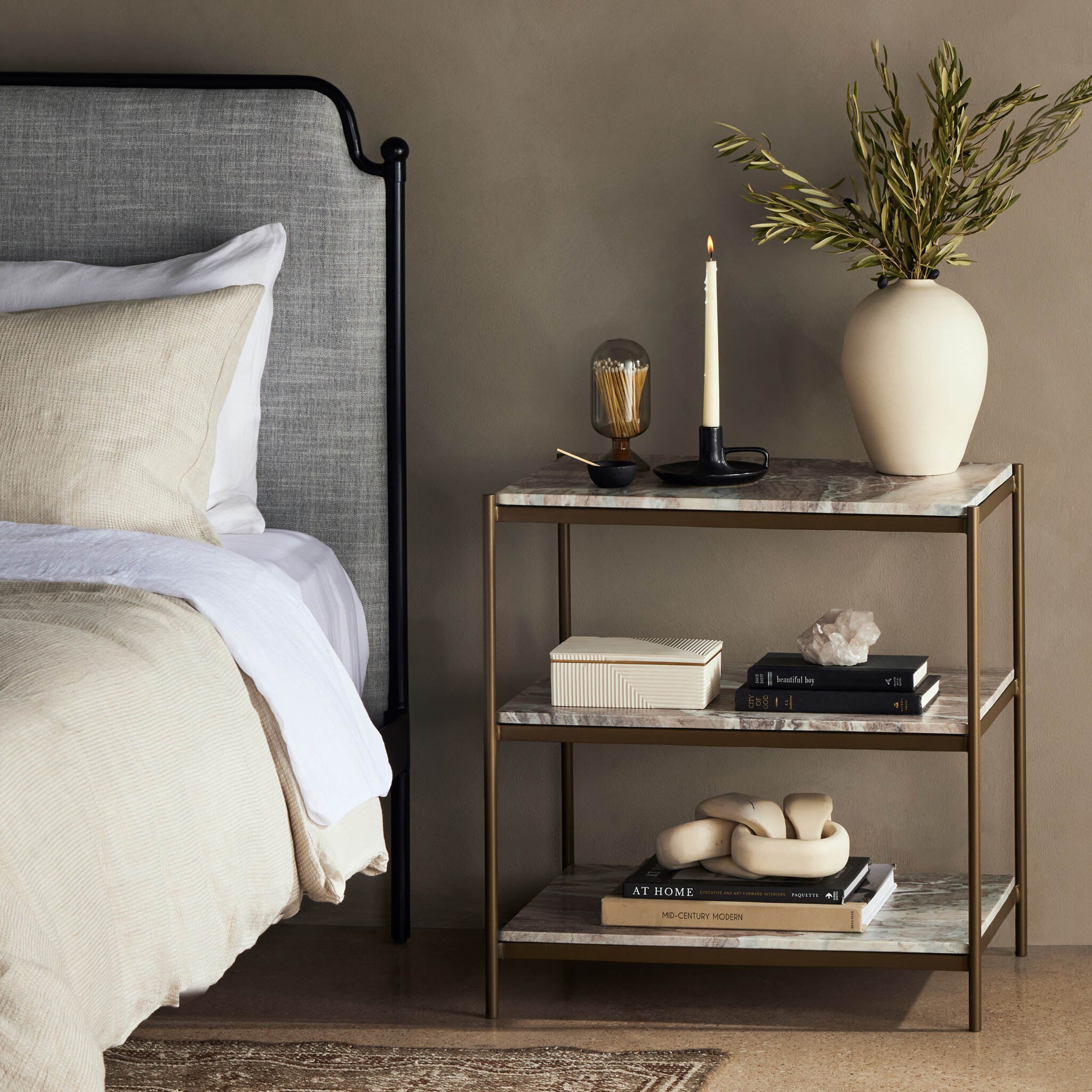 Felix Nightstand, Antique Brass, Canyon Marble