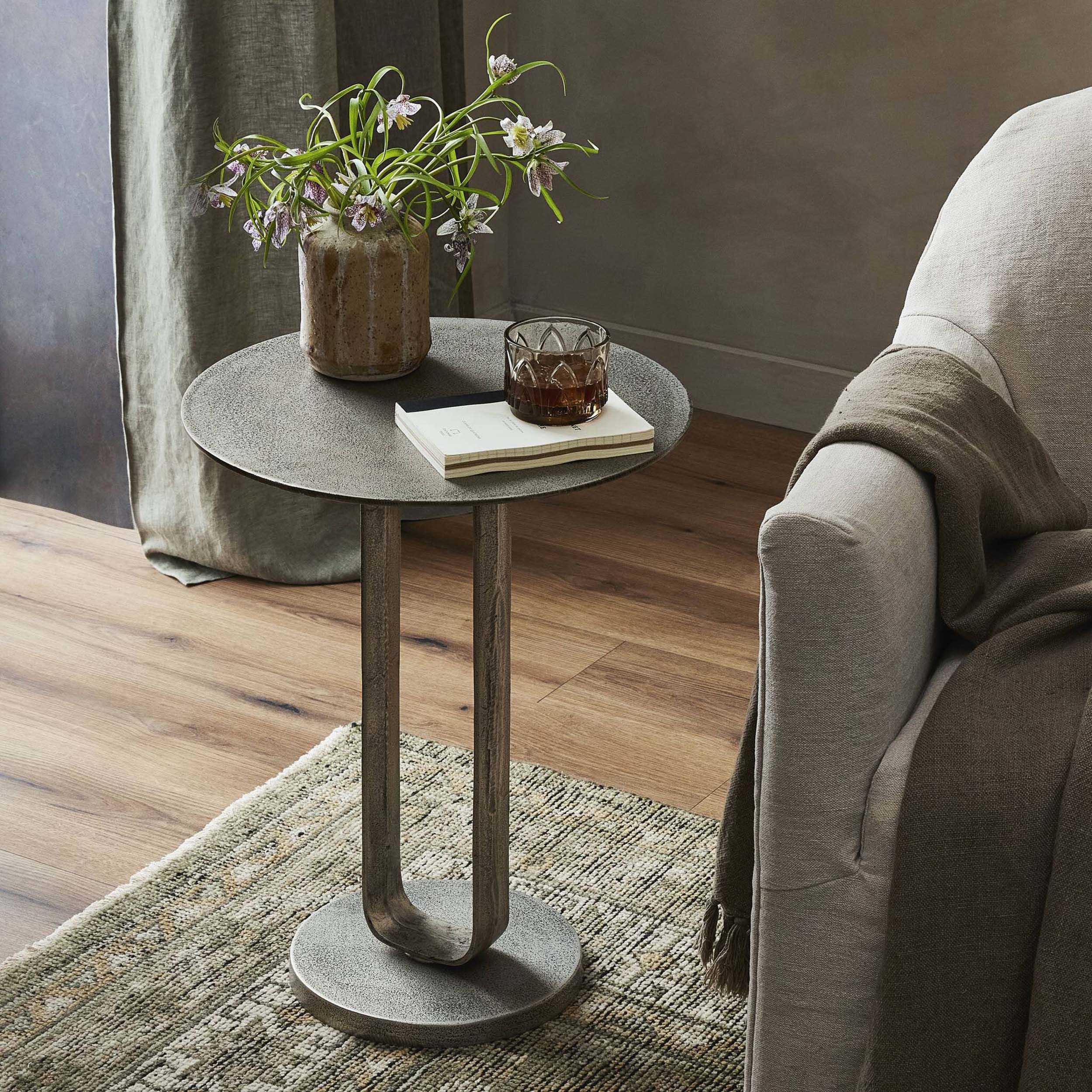 Douglas End Table, Raw Antique Nickel