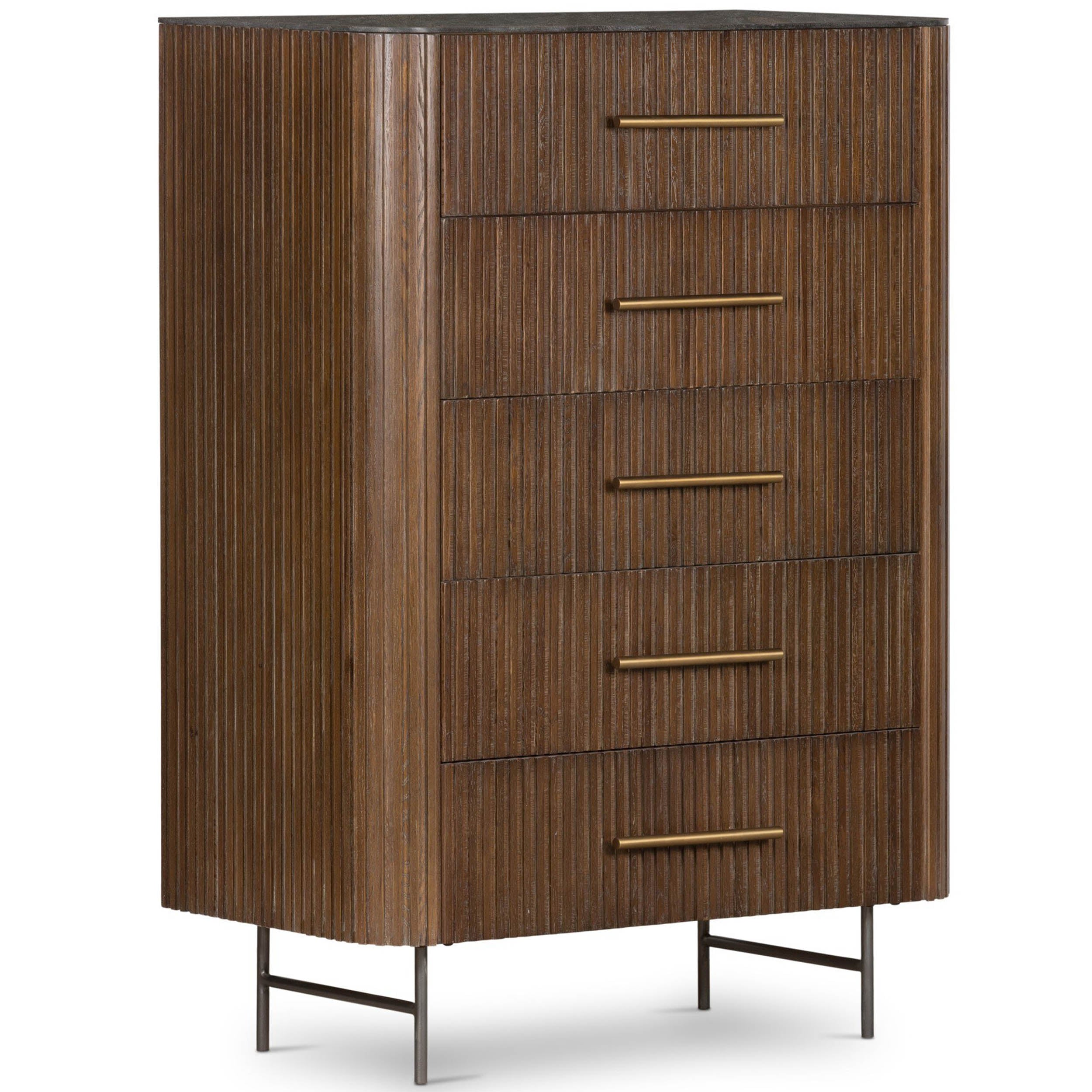 Fletcher 5 Drawer Dresser, Terra Brown Oak Veneer