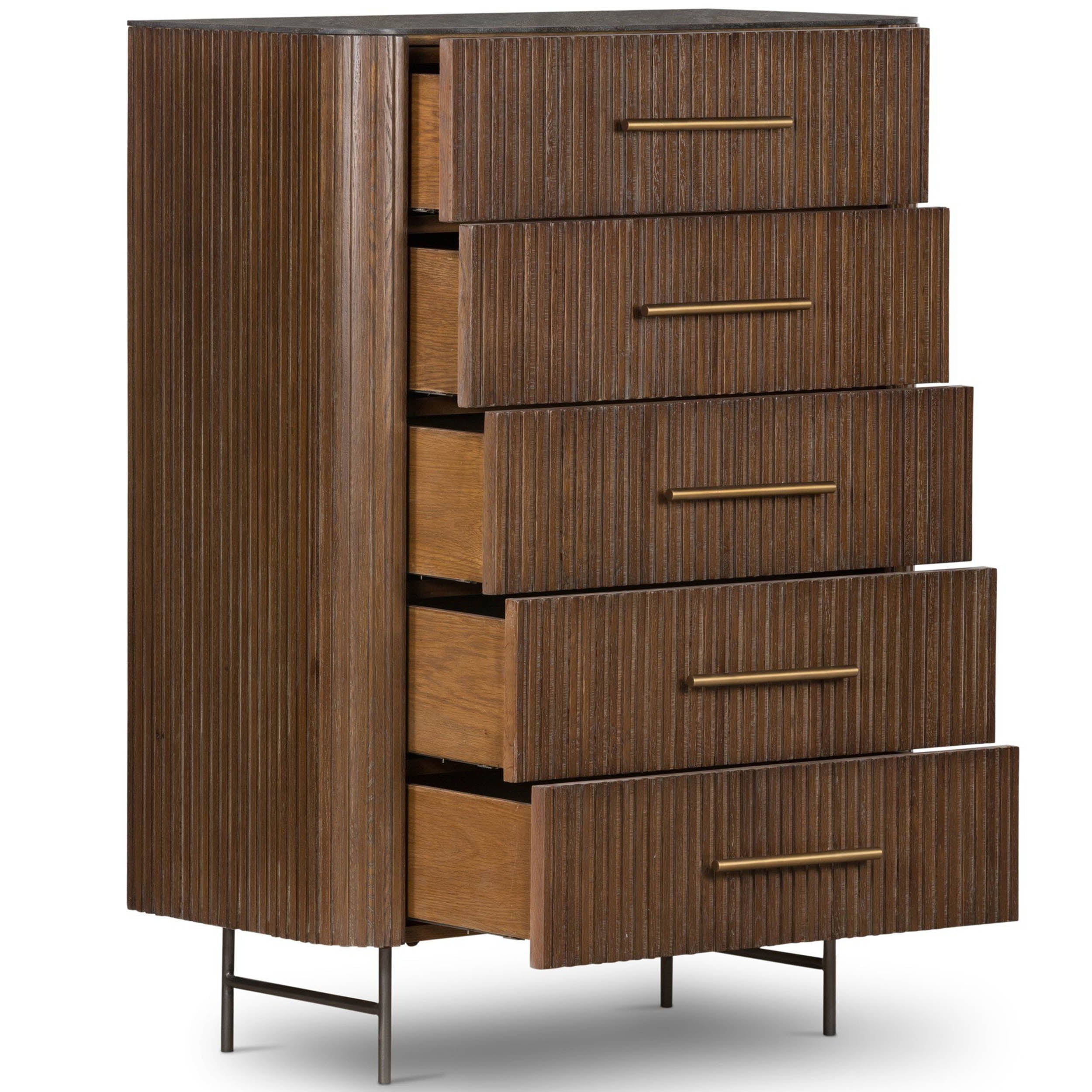Fletcher 5 Drawer Dresser, Terra Brown Oak Veneer