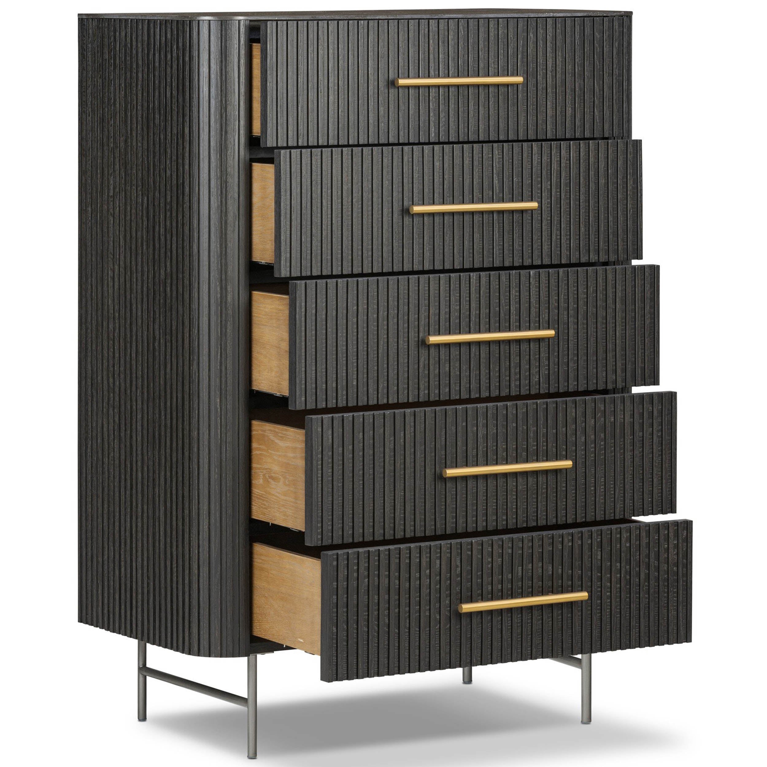 Fletcher 5 Drawer Dresser, Distressed Black