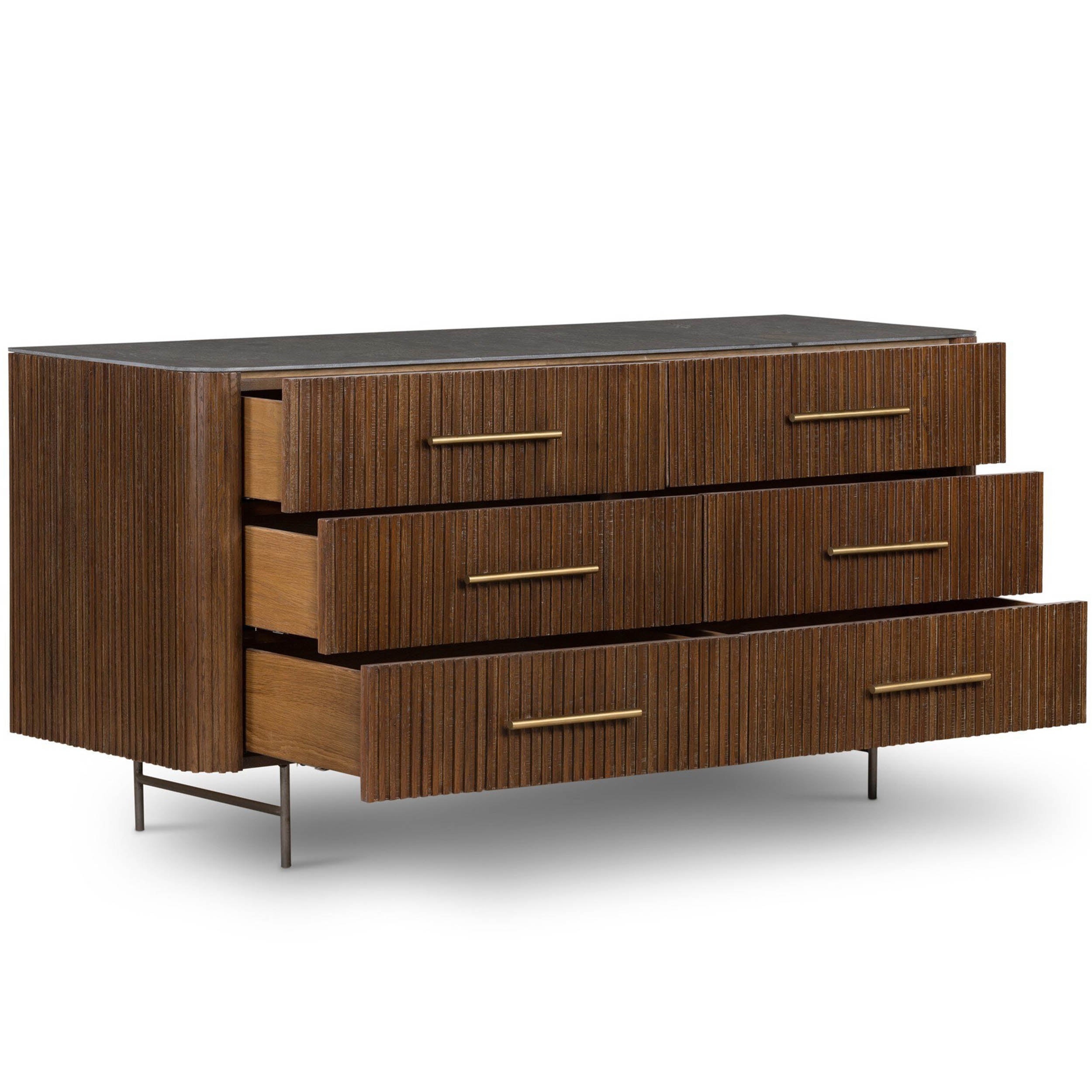 Fletcher 6 Drawer Dresser, Terra Brown Oak Veneer