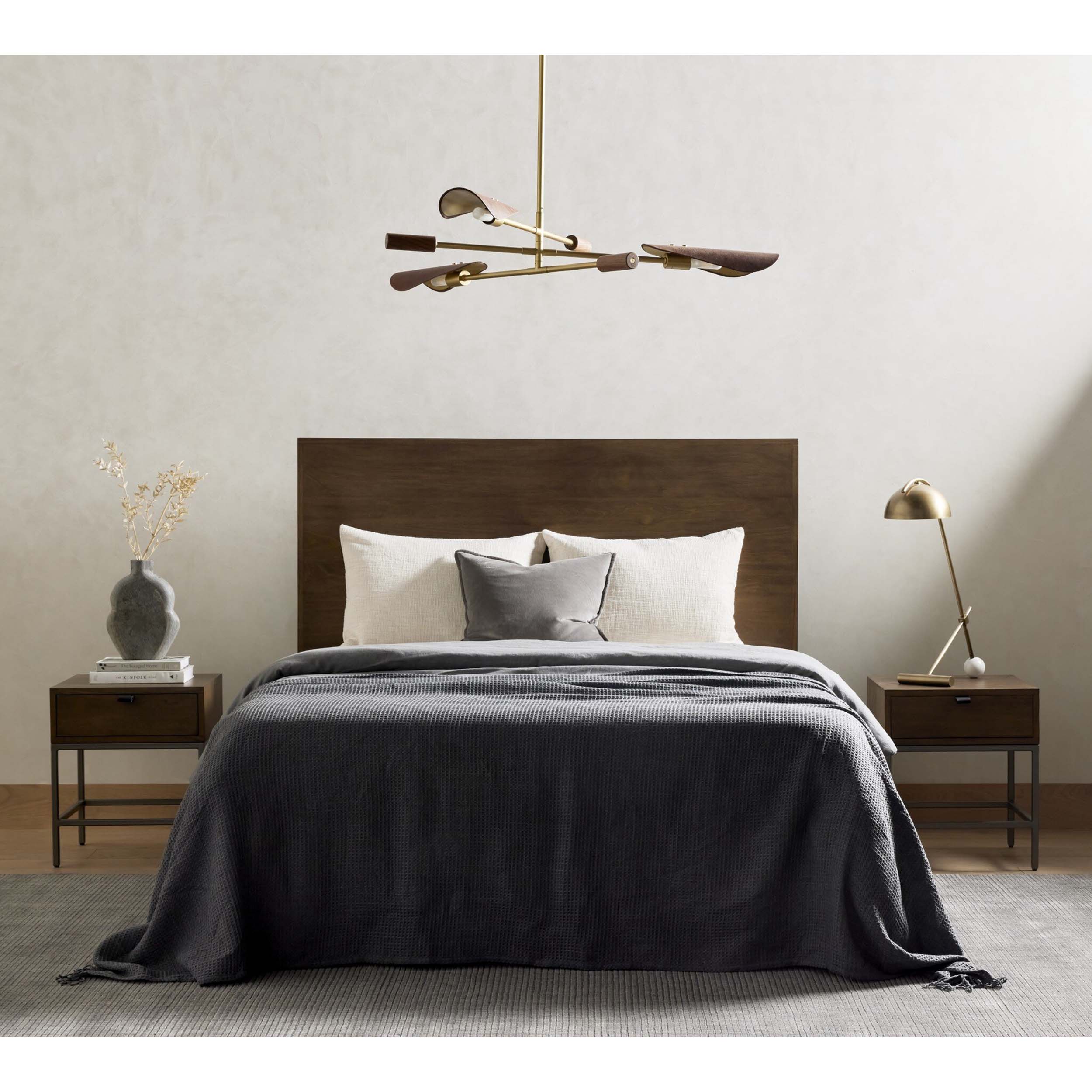 Astrid Chandelier, Antique Brass, Dark Brown Leather