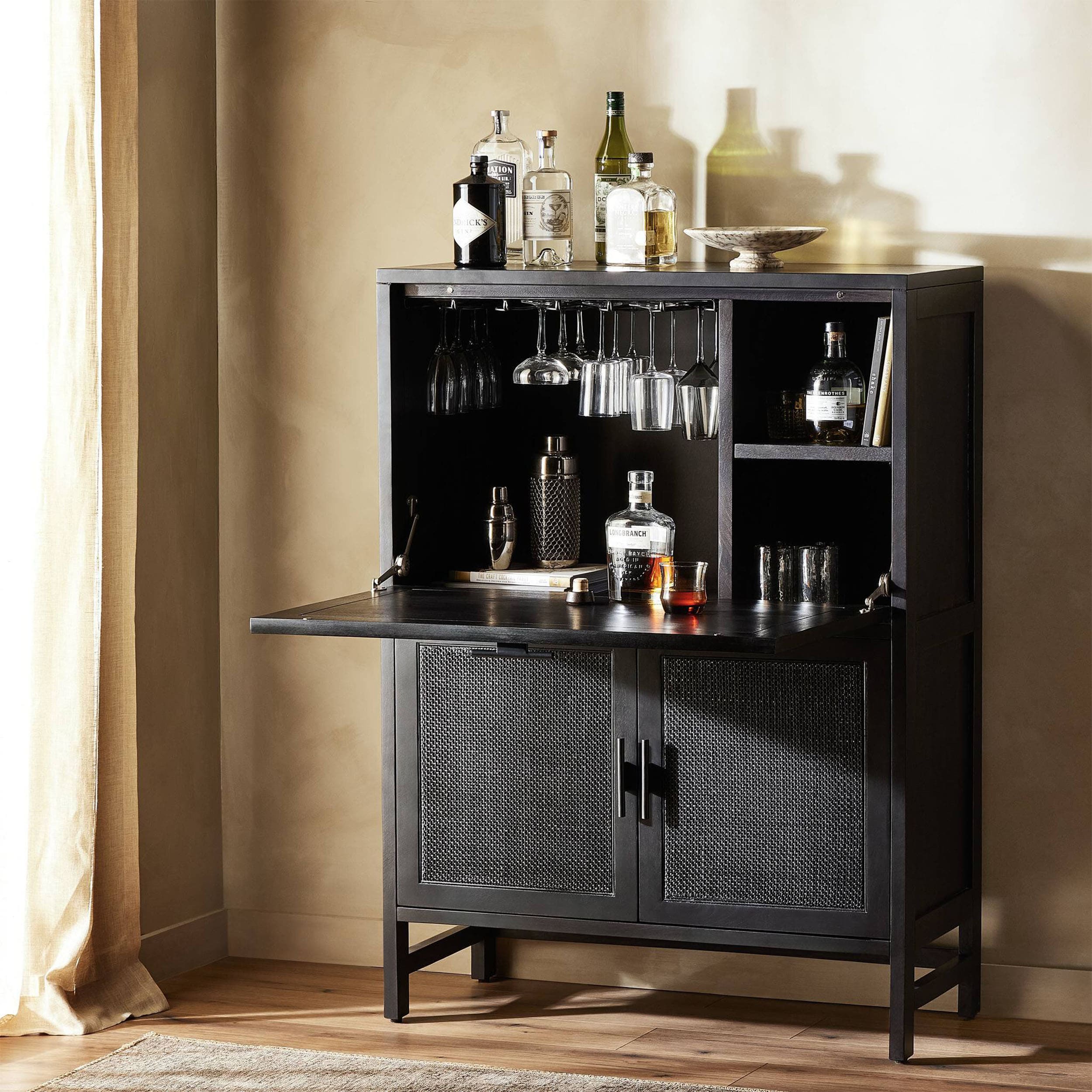 Caprice Bar Cabinet, Black Wash Mango