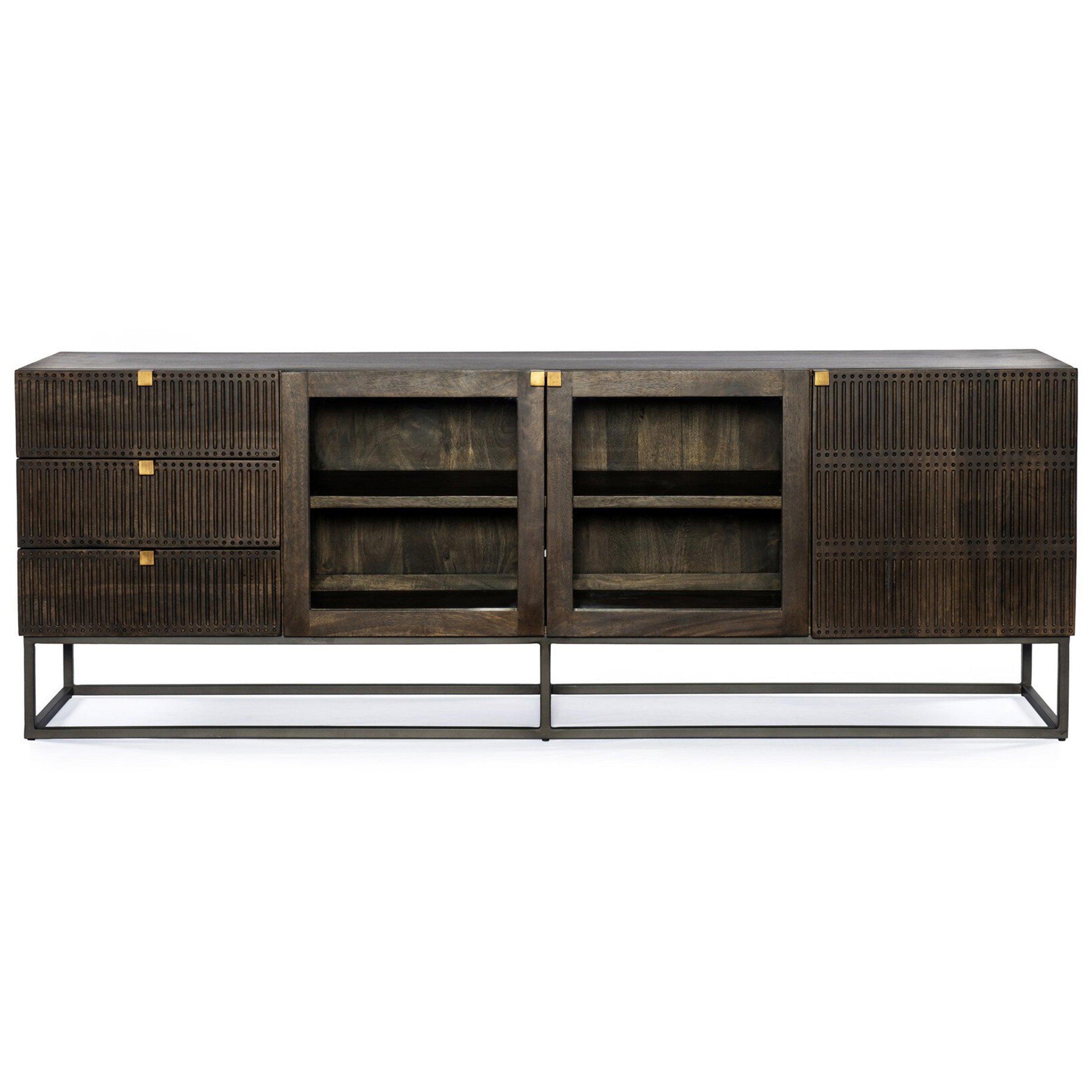 Kelby Media Console, Carved Vintage Brown
