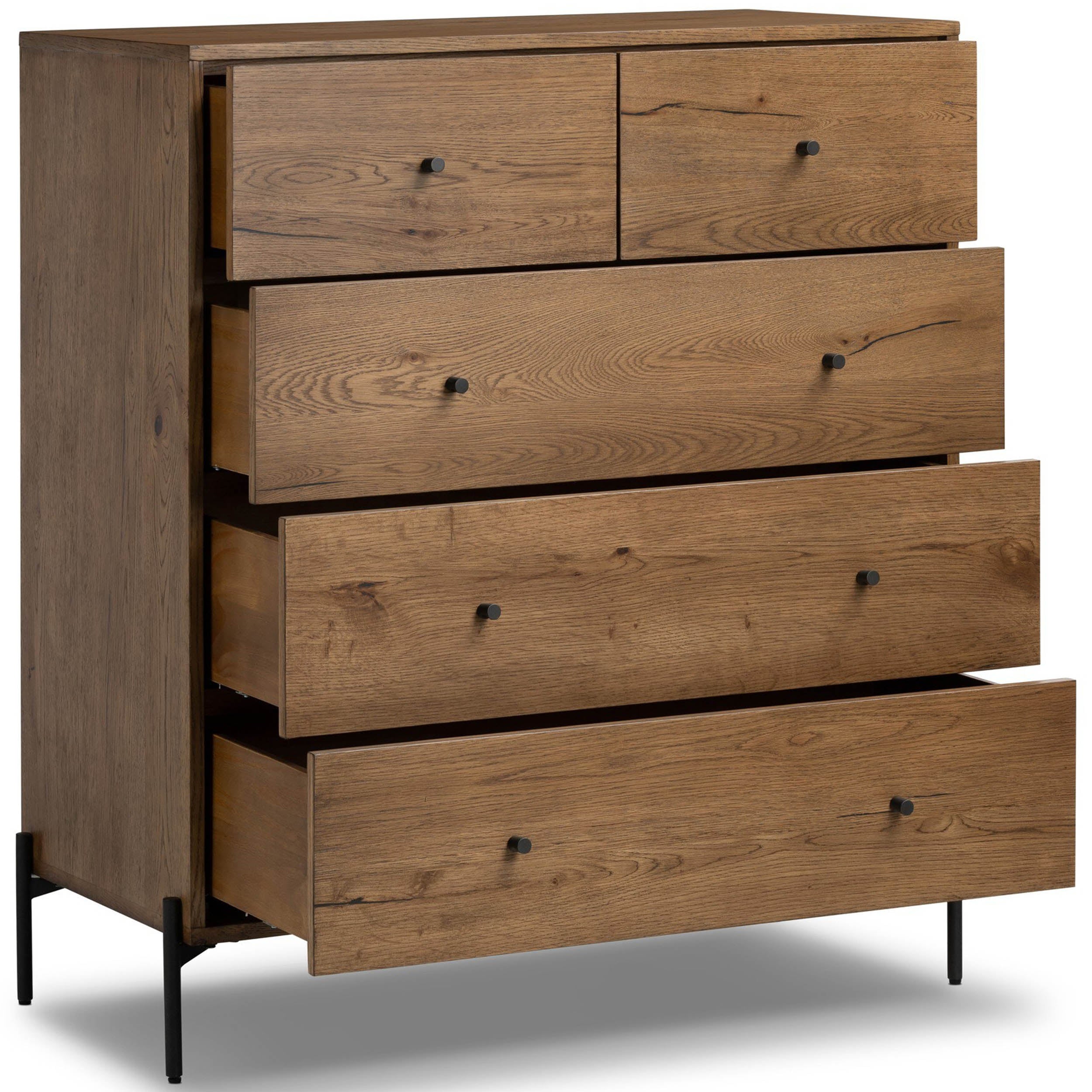 Eaton 5 Drawer Dresser, Amber Oak Resin