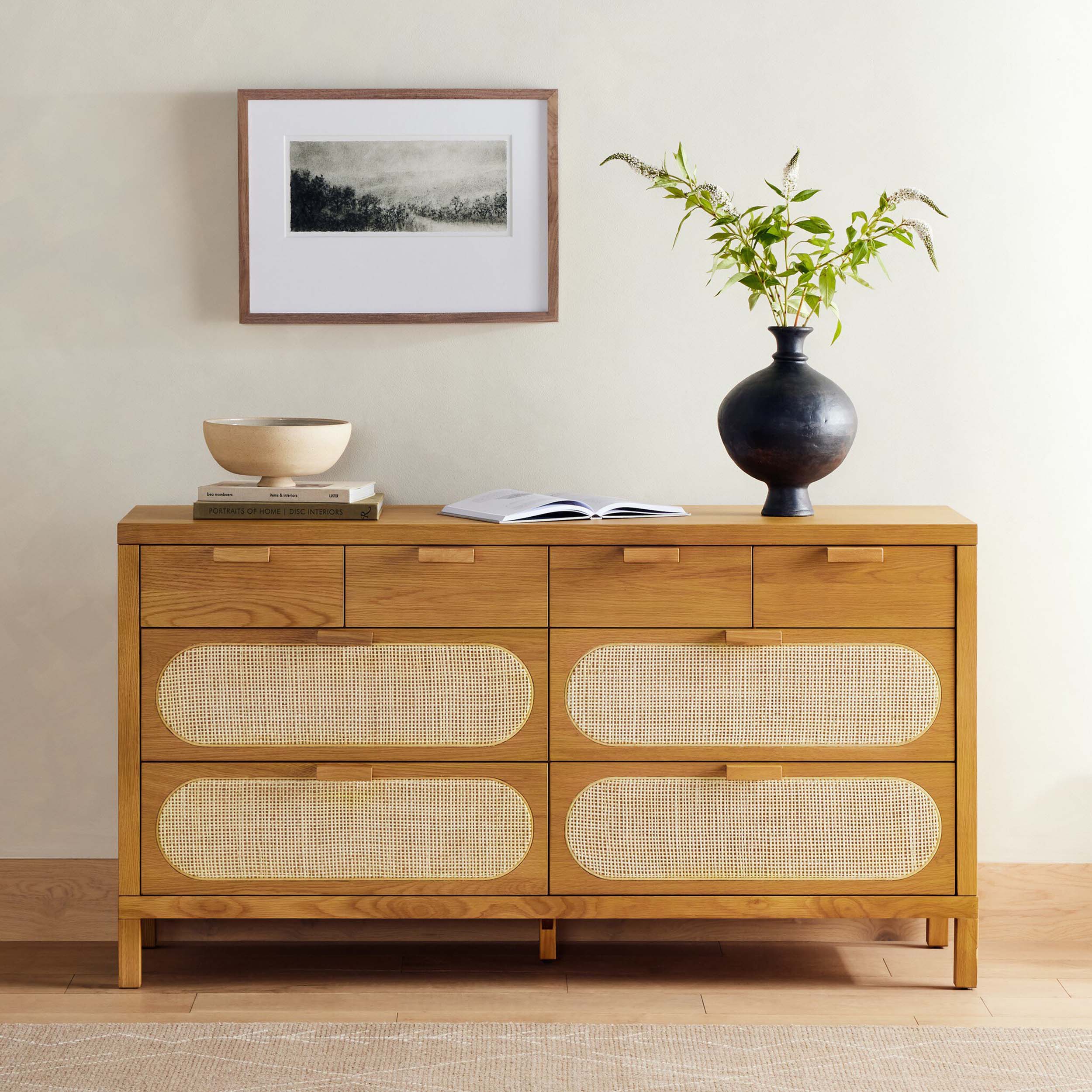 Allegra 8 Drawer Dresser, Light Natural Cane
