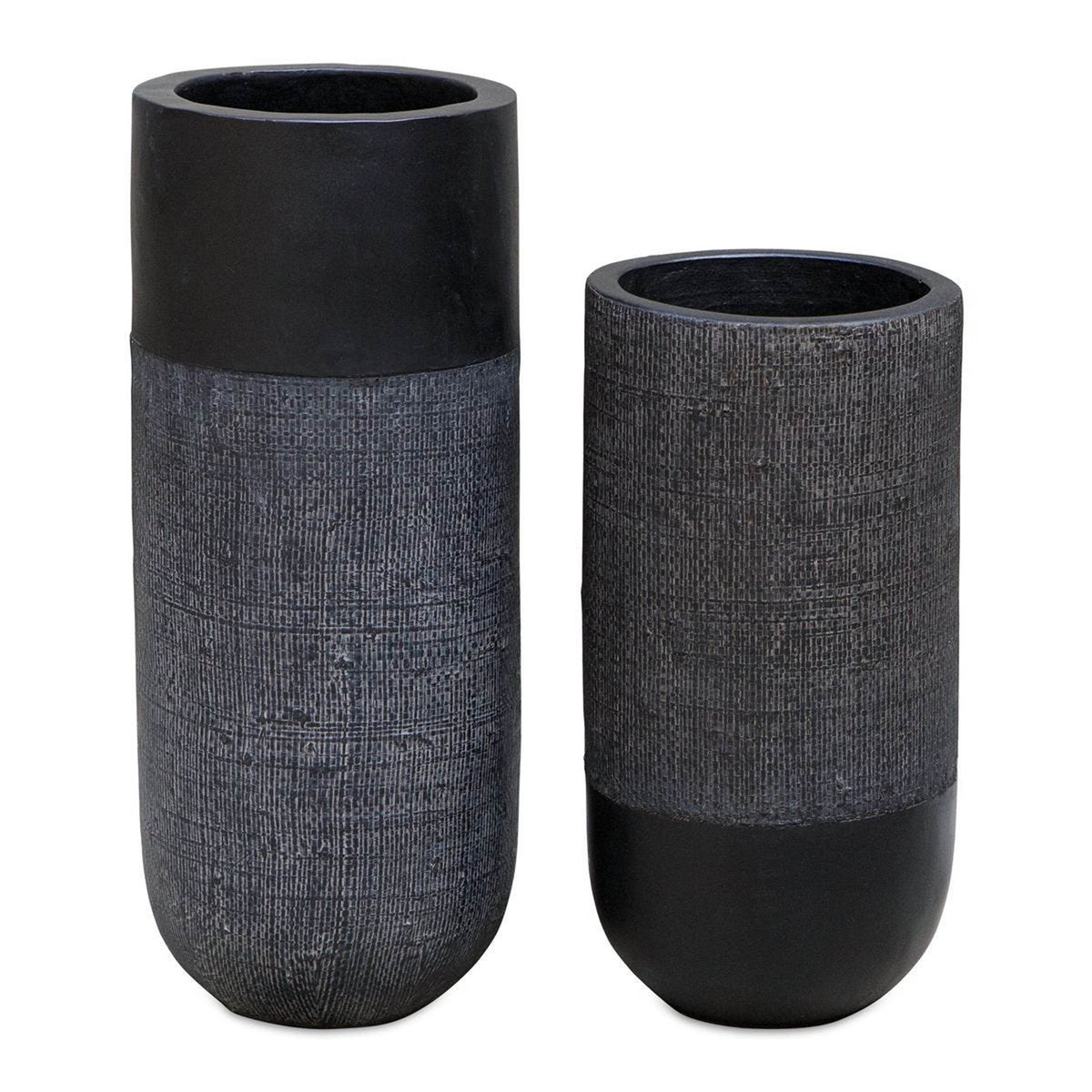 Woven Shadow Vases, Black, Set of 2
