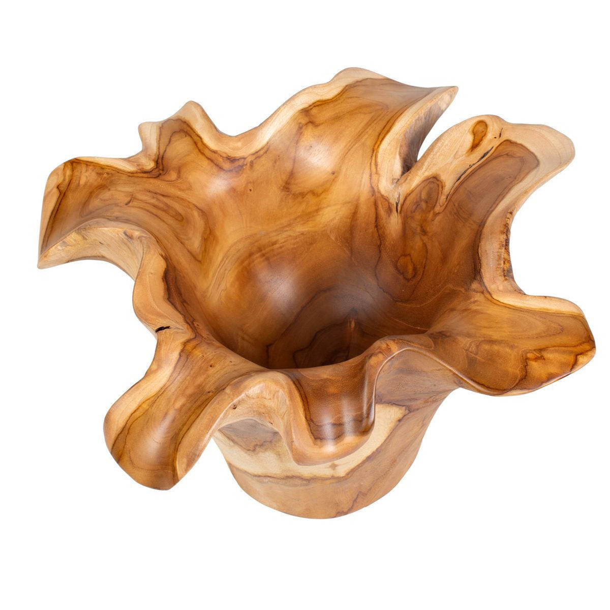 Teak Flow Indoor-Outdoor Bowl, Natural – styled in a room setting