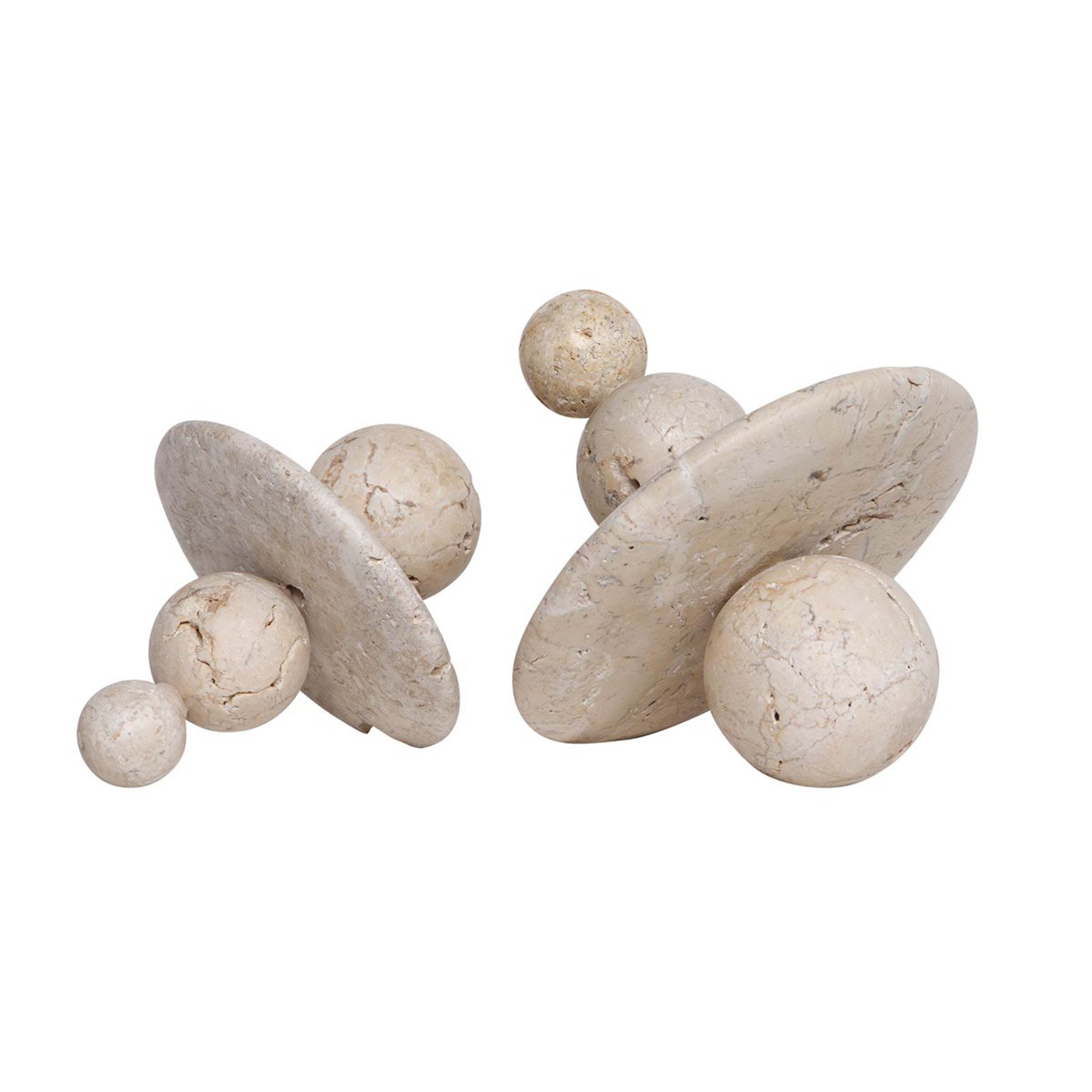 Quarried Stone Indoor-Outdoor Sculptures, White, Set of 2
