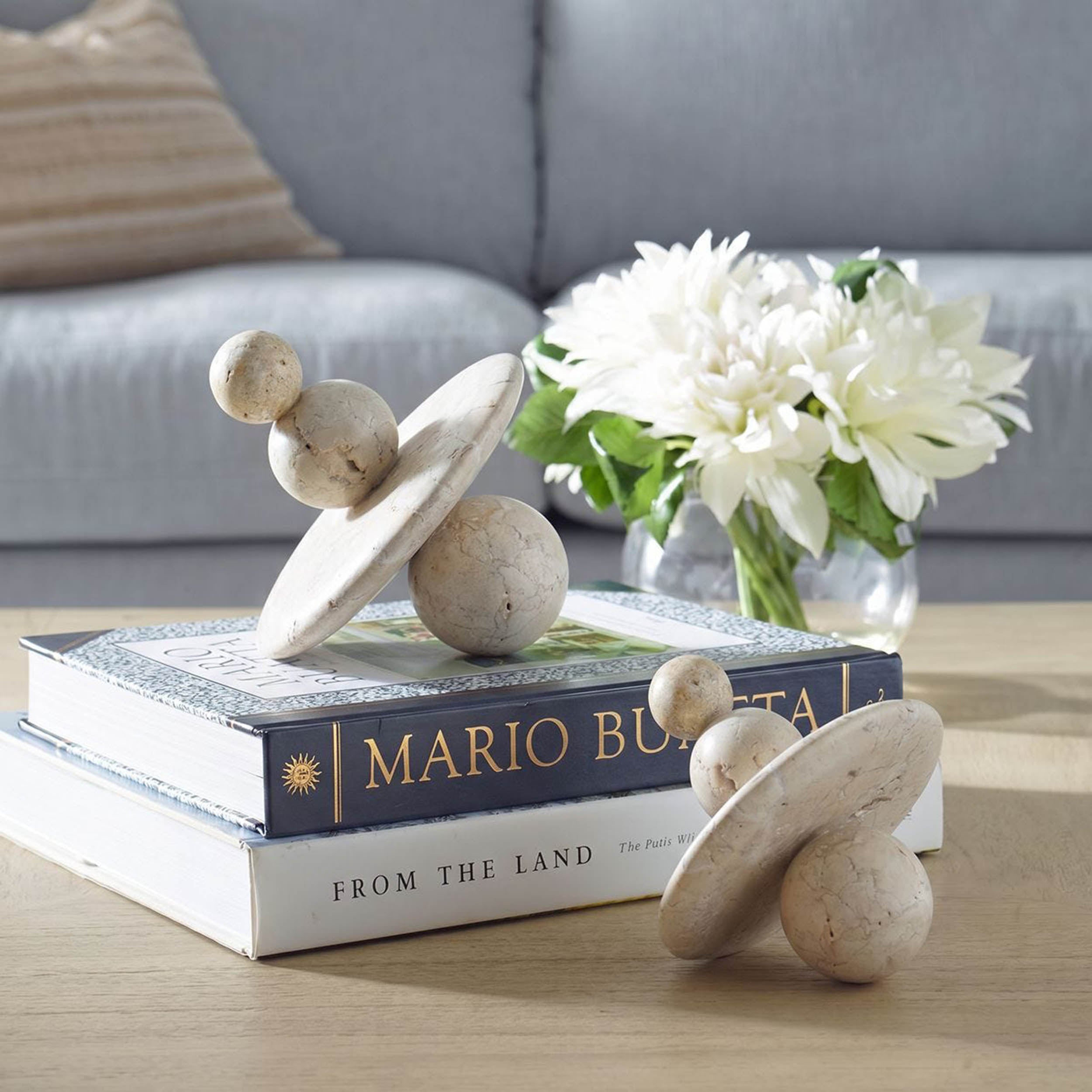 Quarried Stone Indoor-Outdoor Sculptures, White, Set of 2
