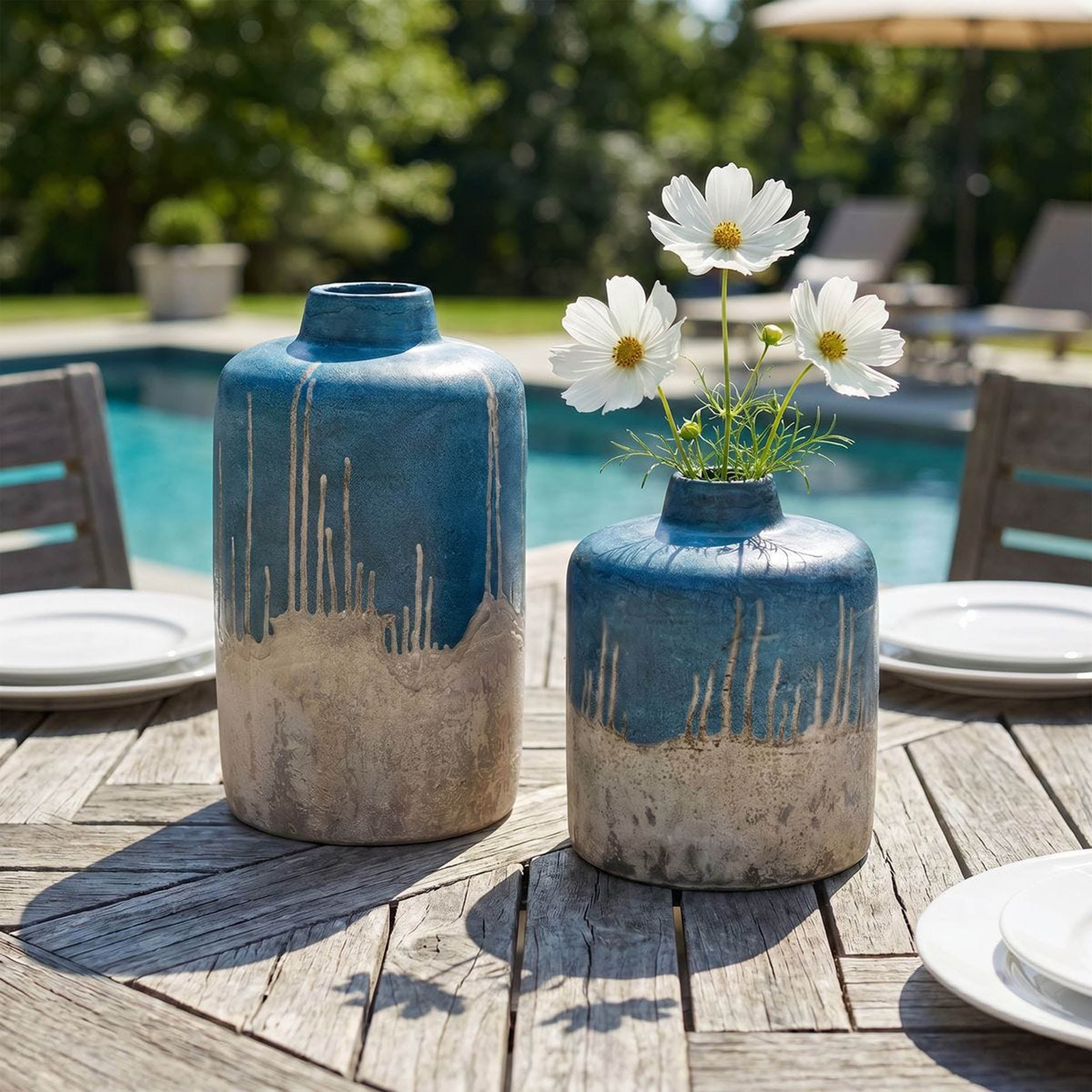 Coastal Cascade Indoor-Outdoor Vases, Grey, Set of 2