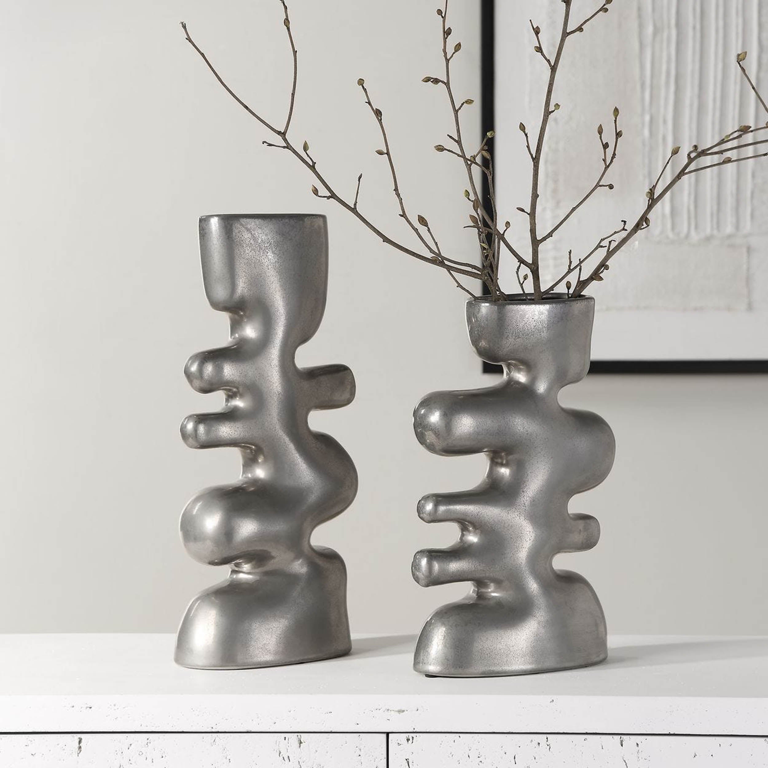 Free Flowing Vases, Nickel, Set of 2