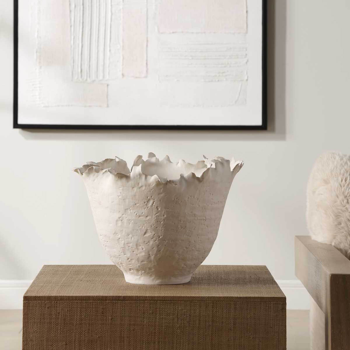 Blossom Bowl Tall, Off-White Statement Home Furniture Piece – styled in a room setting