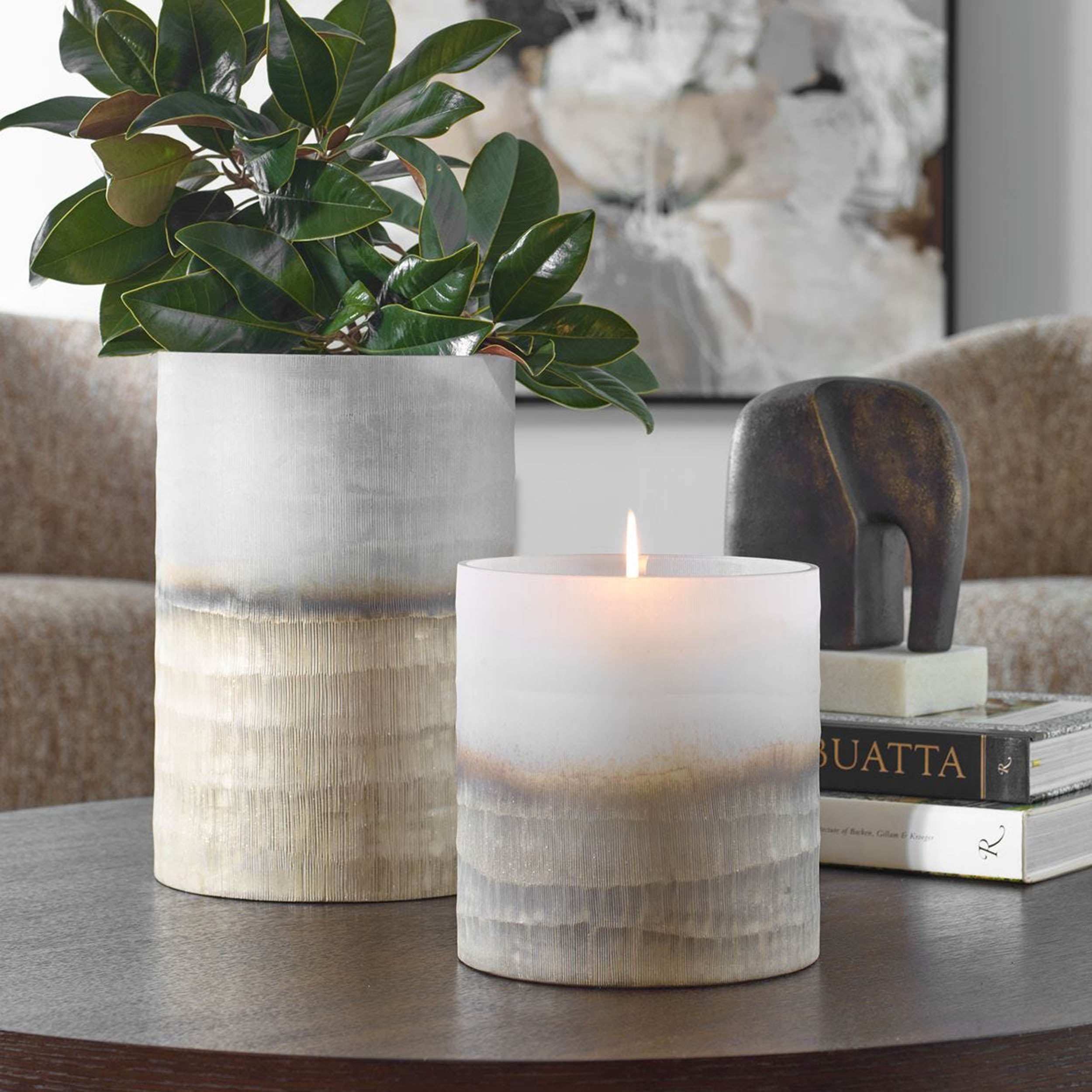 Ombra Vases, White, Set of 2 Statement Home Furniture Piece – styled in a room setting