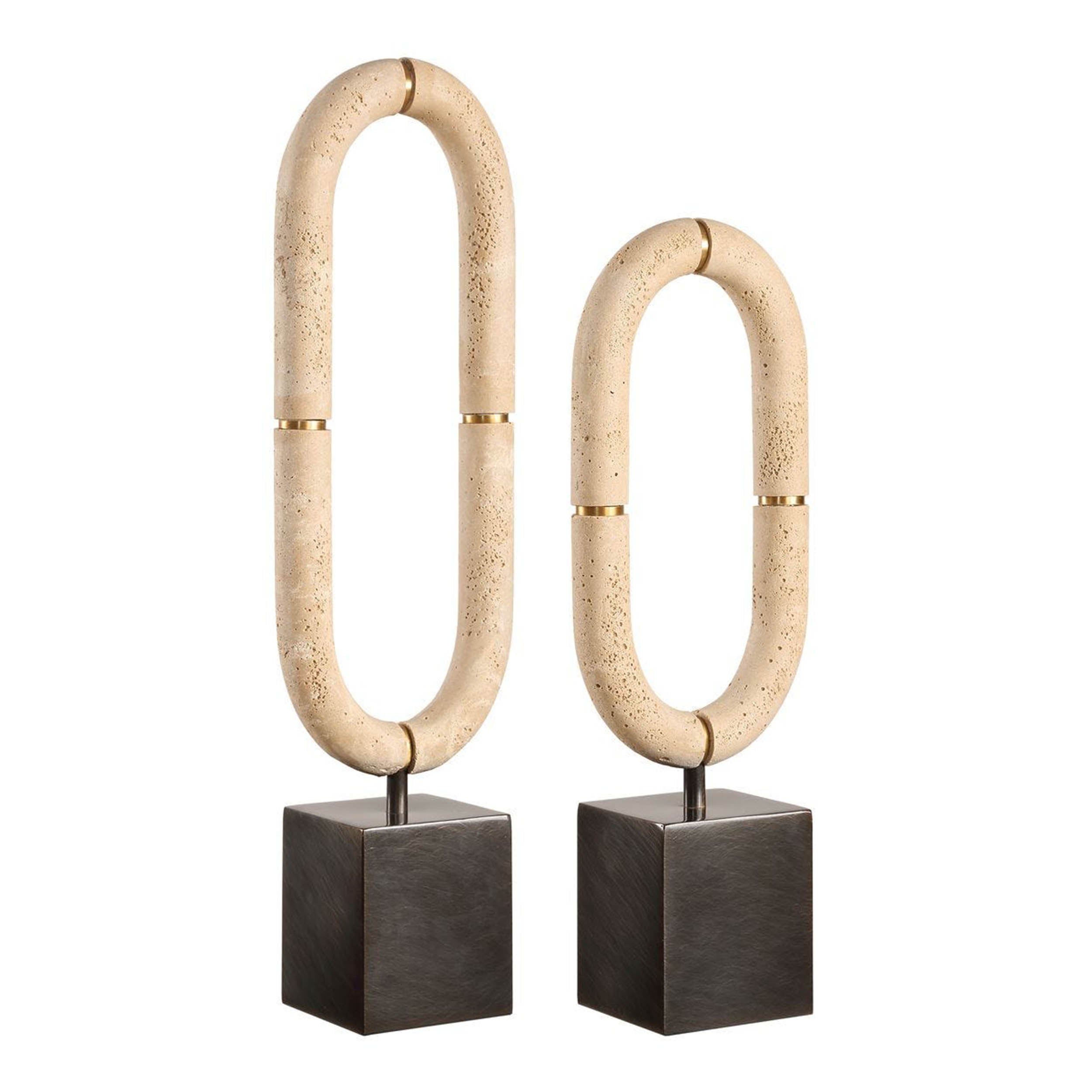 Oval Fusion, Sculptures, Ivory, Set of 2