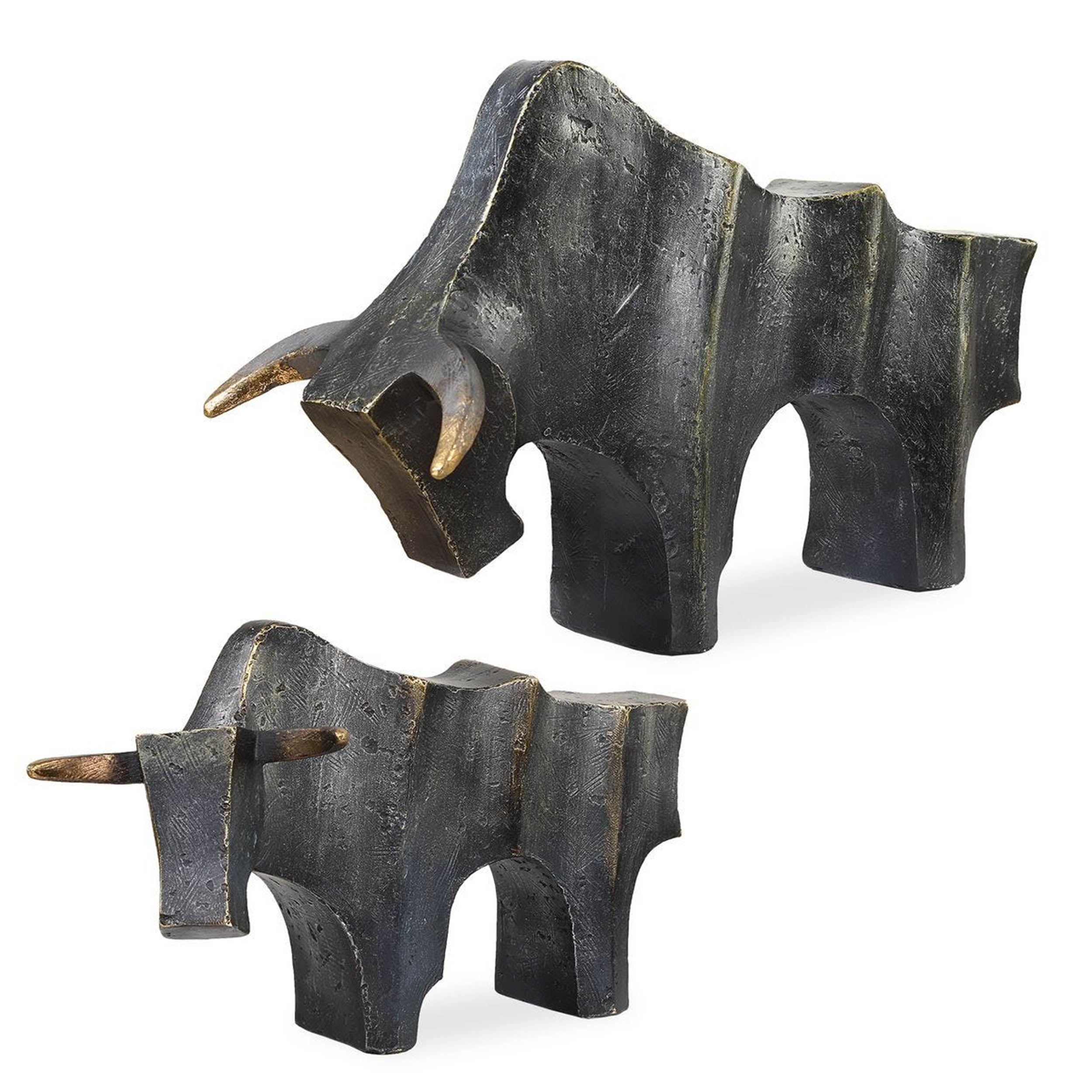 Regal Bull Sculptures, Dark Bronze, Set of 2