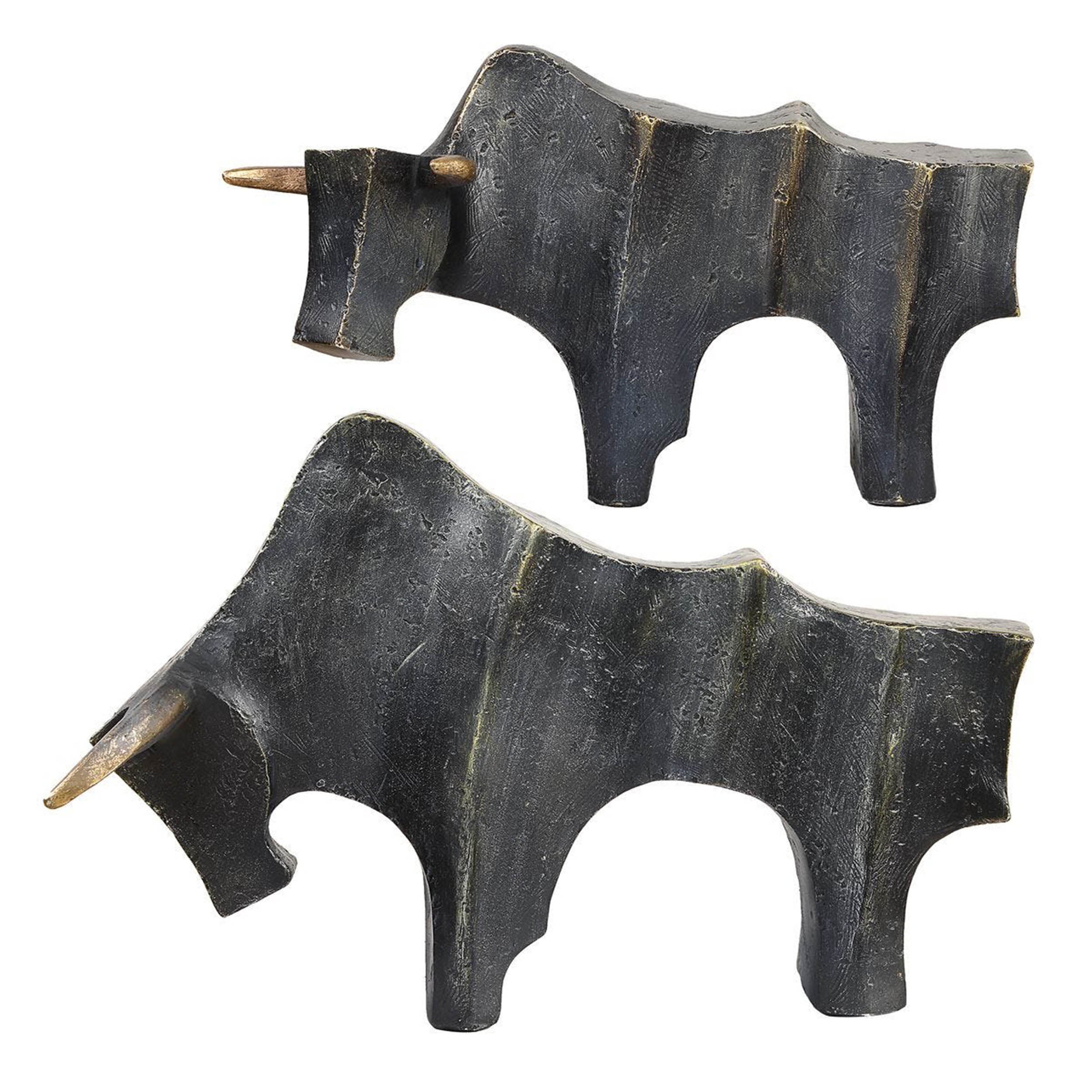 Regal Bull Sculptures, Dark Bronze, Set of 2