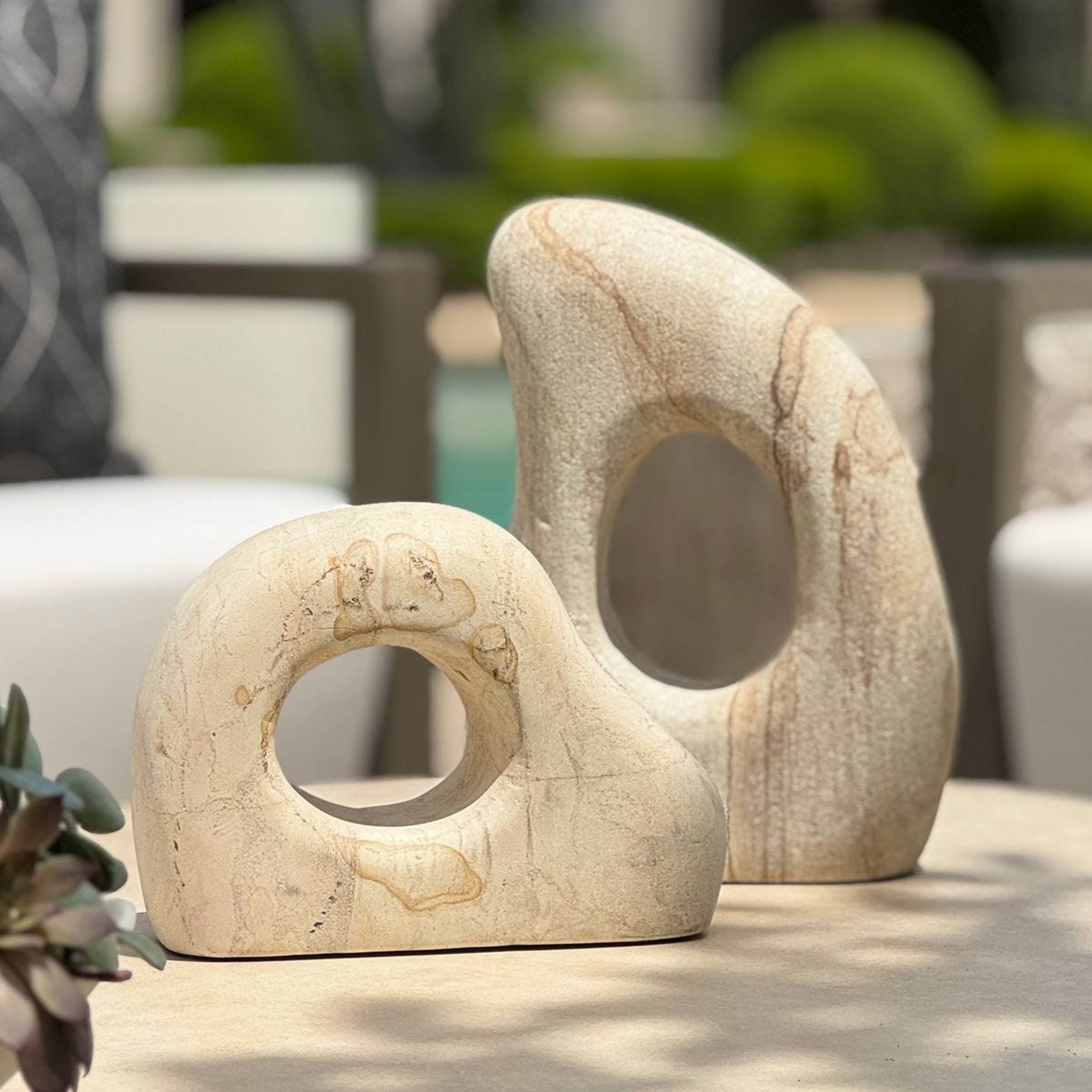 Stone Flow Indoor-Outdoor Sculptures, Natural, Set of 2