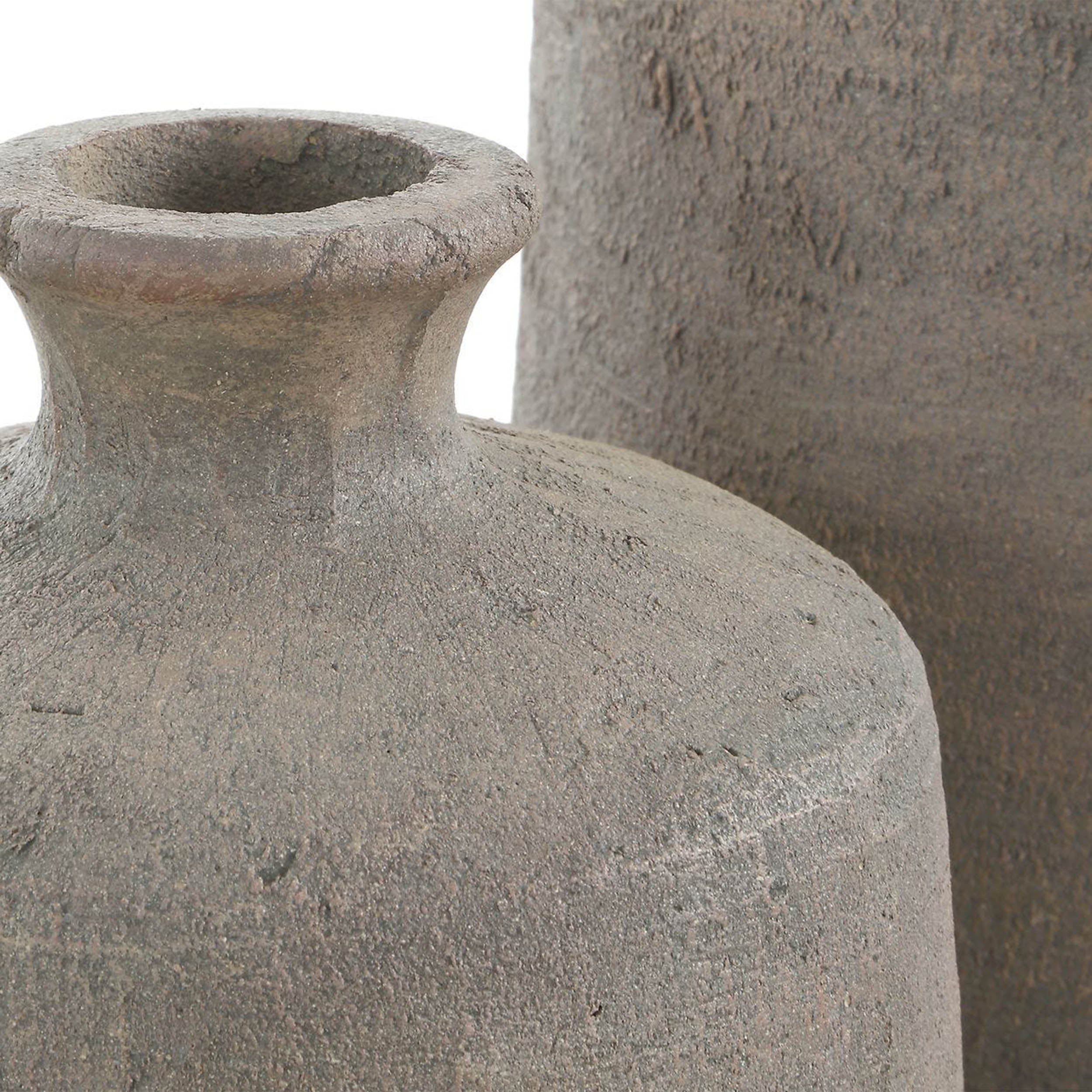 Terrene Vases, Grey, Set of 2 Statement Home Furniture Piece – detail view