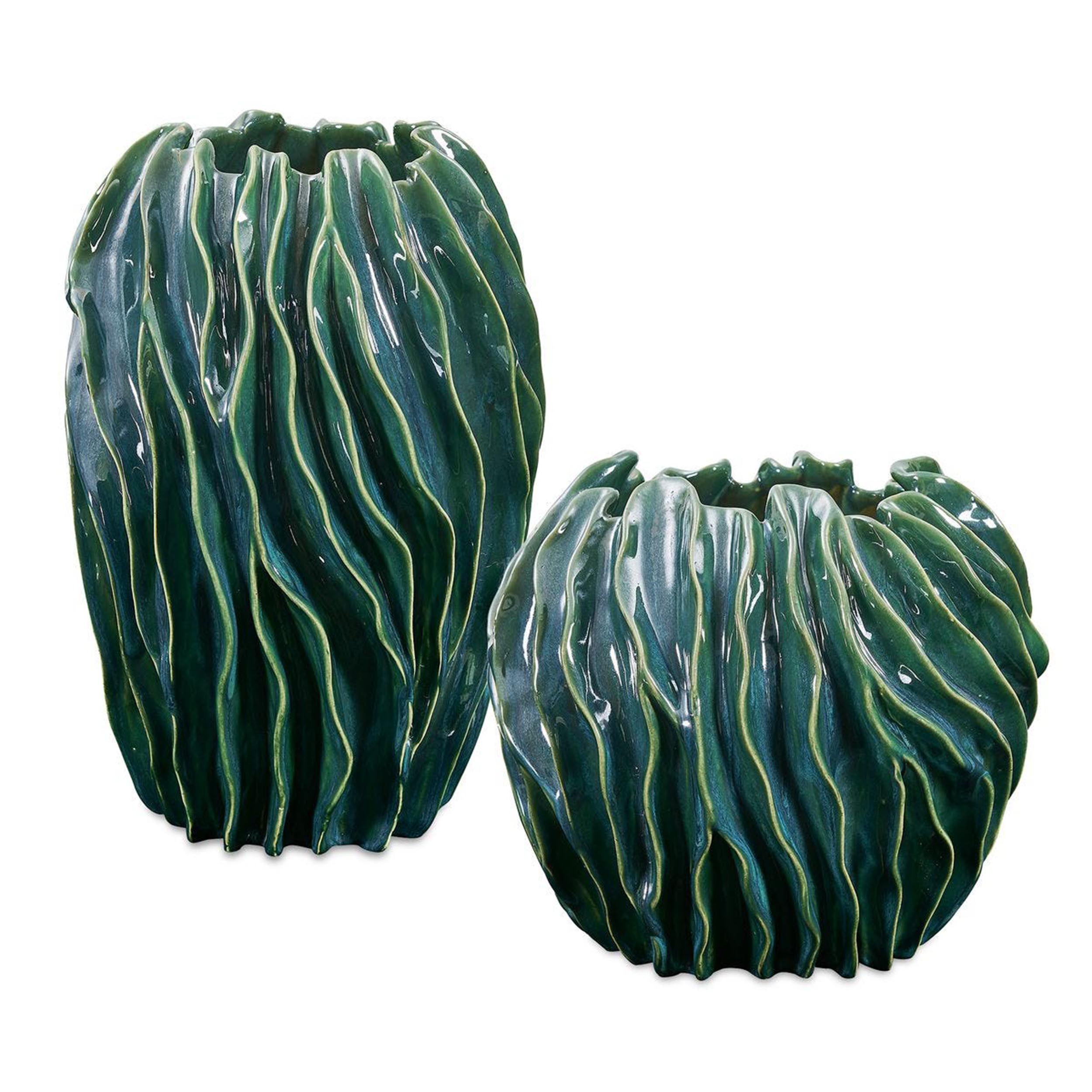 Veridian Ridge Indoor-Outdoor Vases, Green, Set of 2