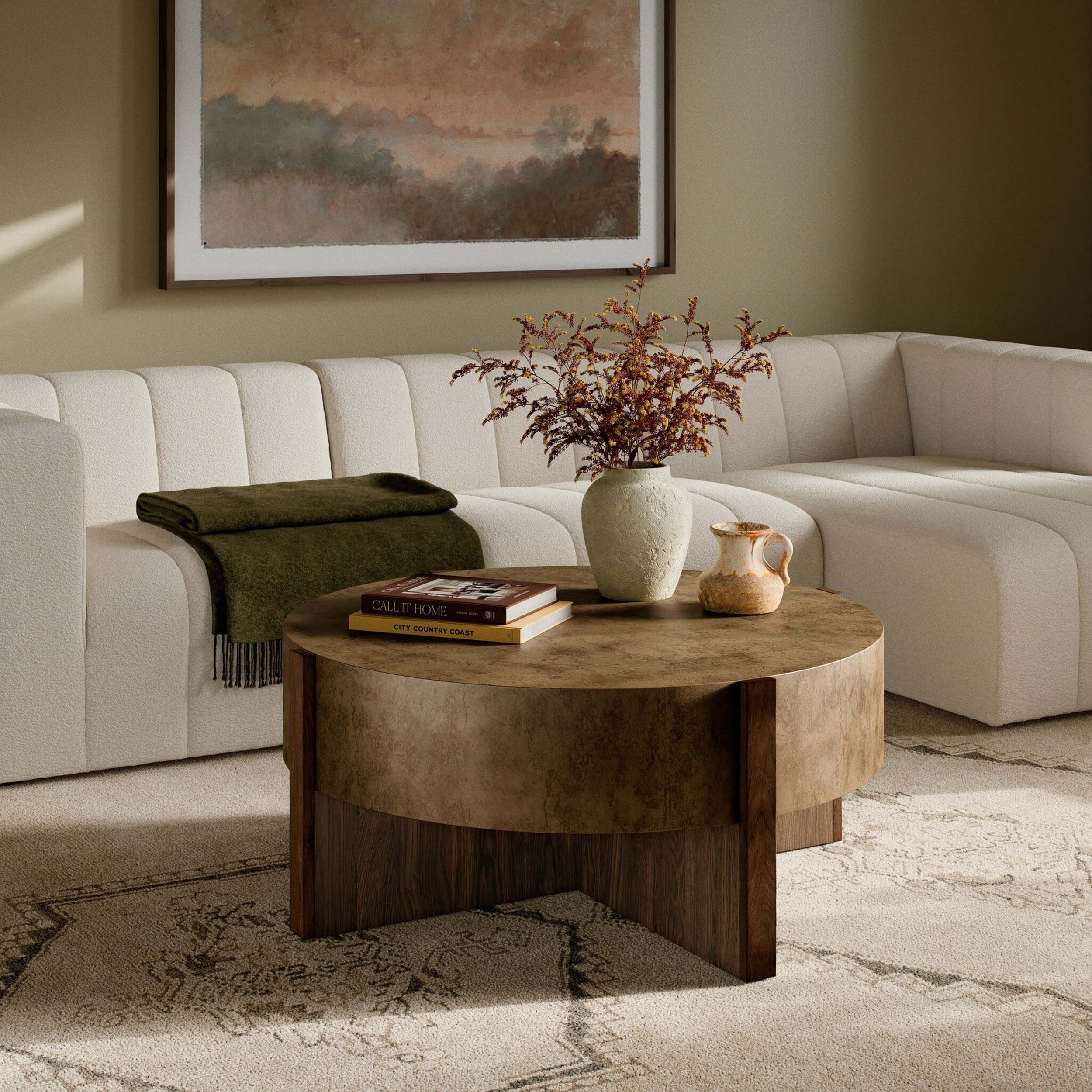 Bingham Coffee Table, Antiqued Brass Aluminum