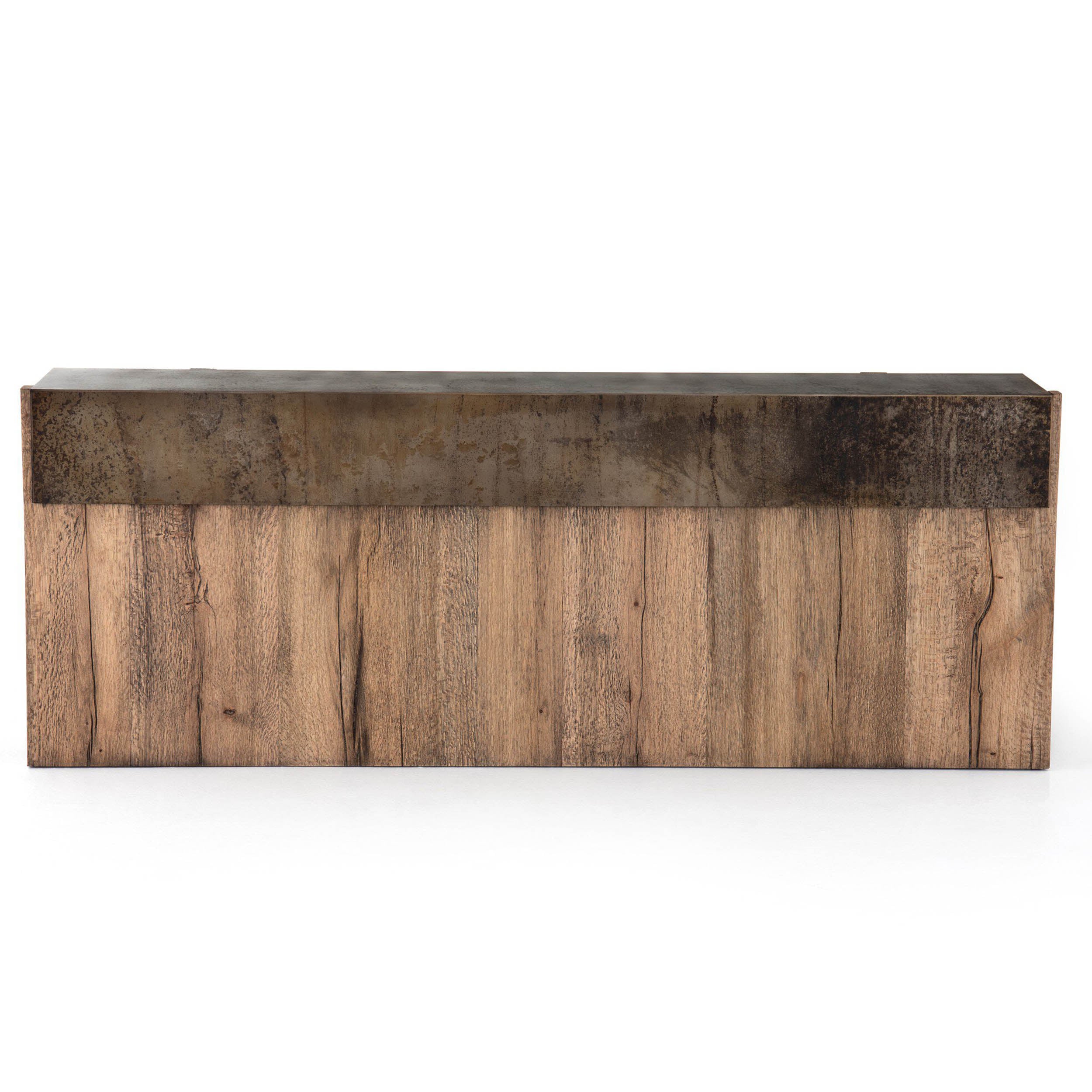 Bingham Console Table, Rustic Oak Veneer, Distressed Iron