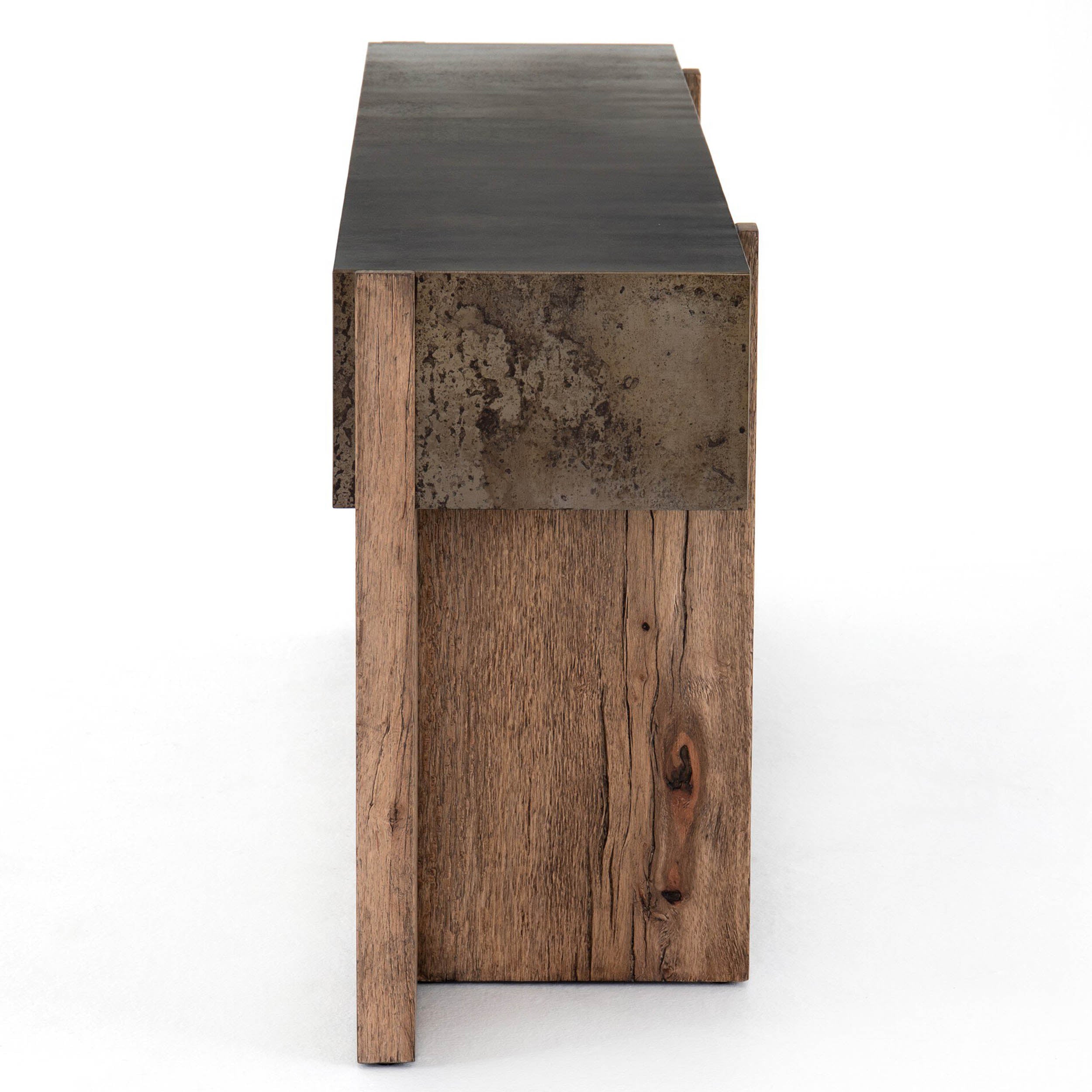 Bingham Console Table, Rustic Oak Veneer, Distressed Iron