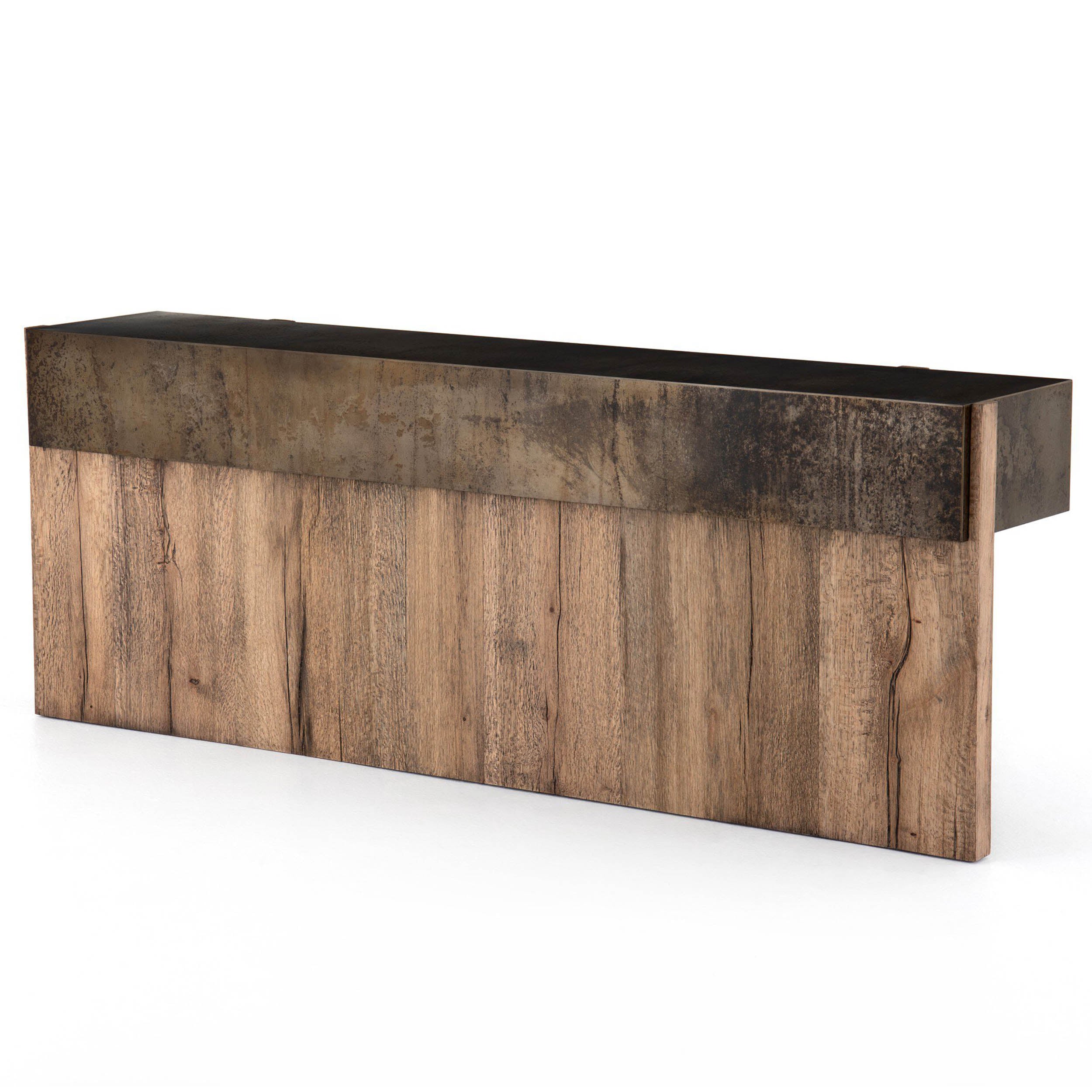 Bingham Console Table, Rustic Oak Veneer, Distressed Iron