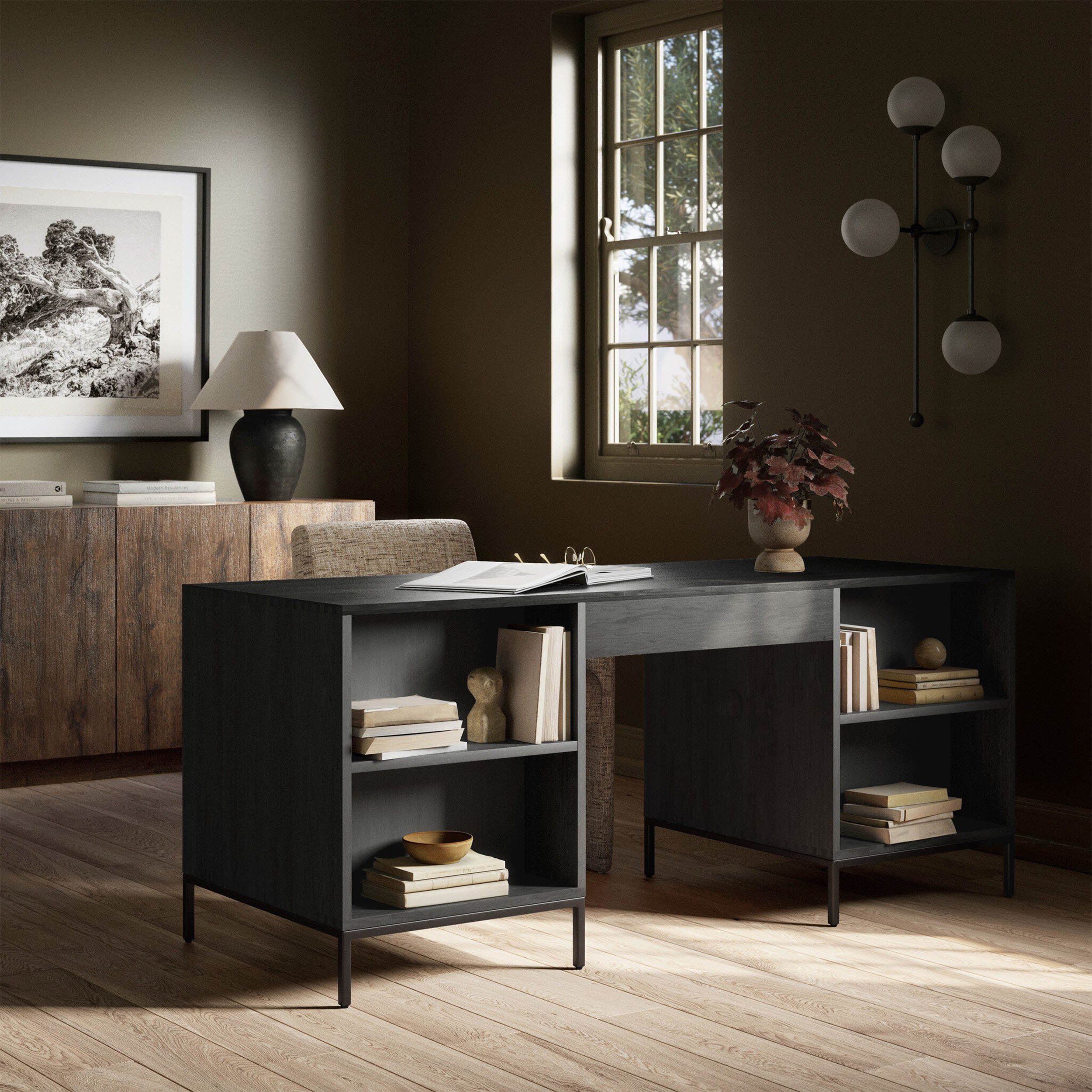 Trey Executive Desk, Black Wash Poplar